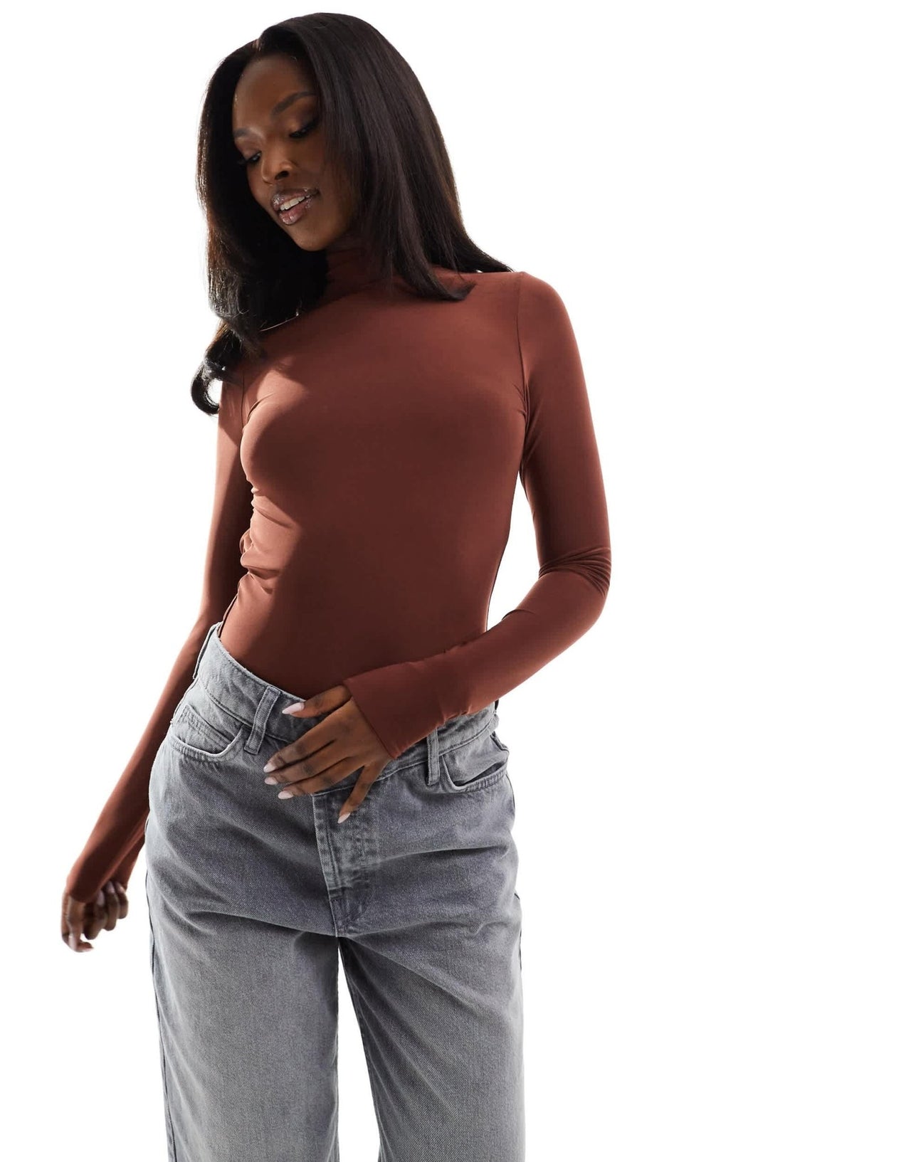 ASOS DESIGN double layer slinky backless bodysuit in cappuccino brown - ASOS Sample Sale