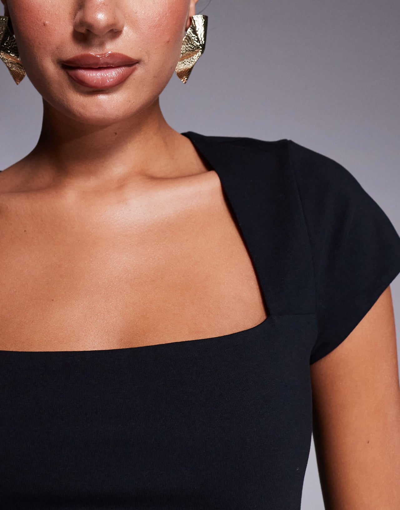 ASOS DESIGN double layer square neck cap sleeve top in black - ASOS Sample Sale