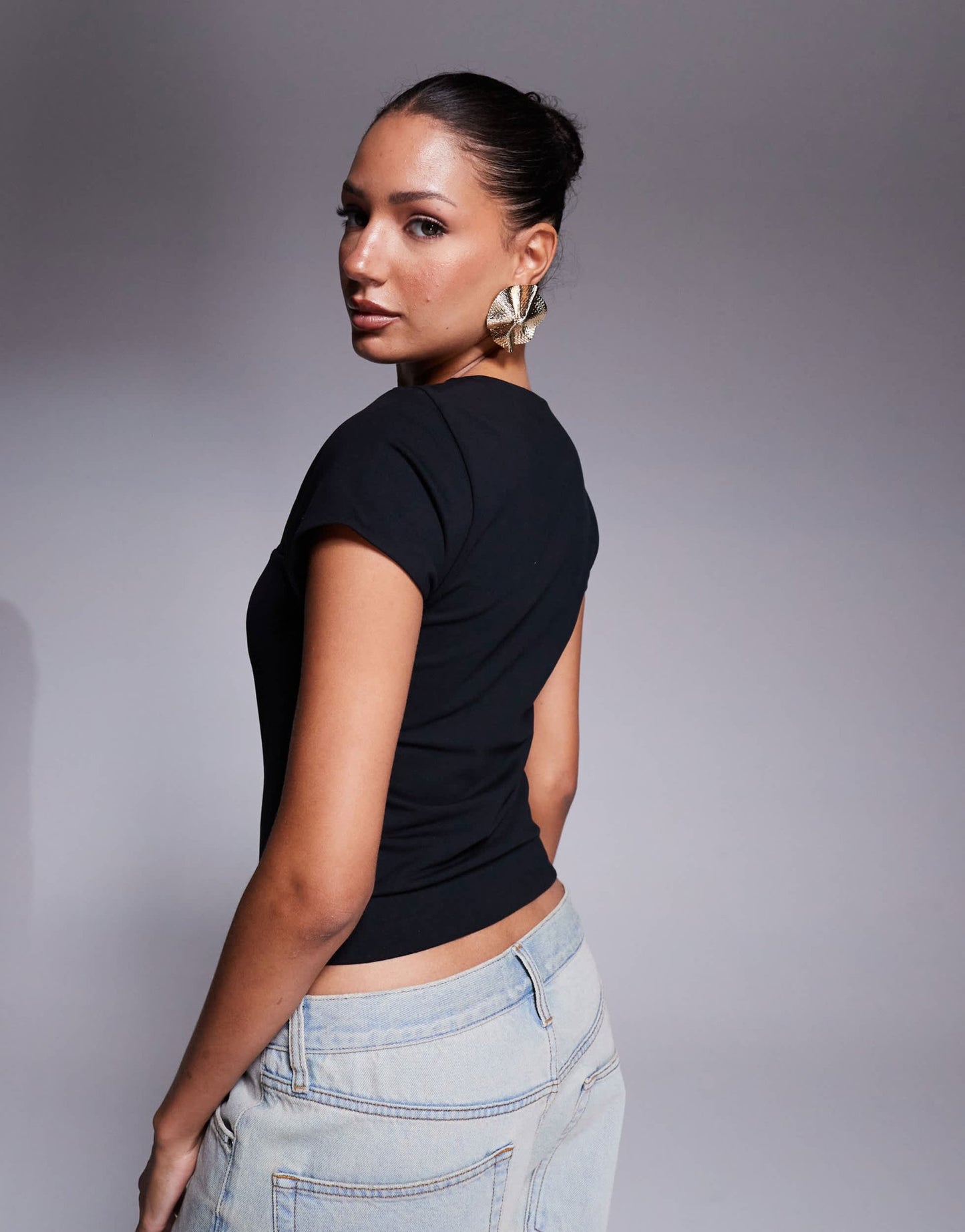 ASOS DESIGN double layer square neck cap sleeve top in black - ASOS Sample Sale