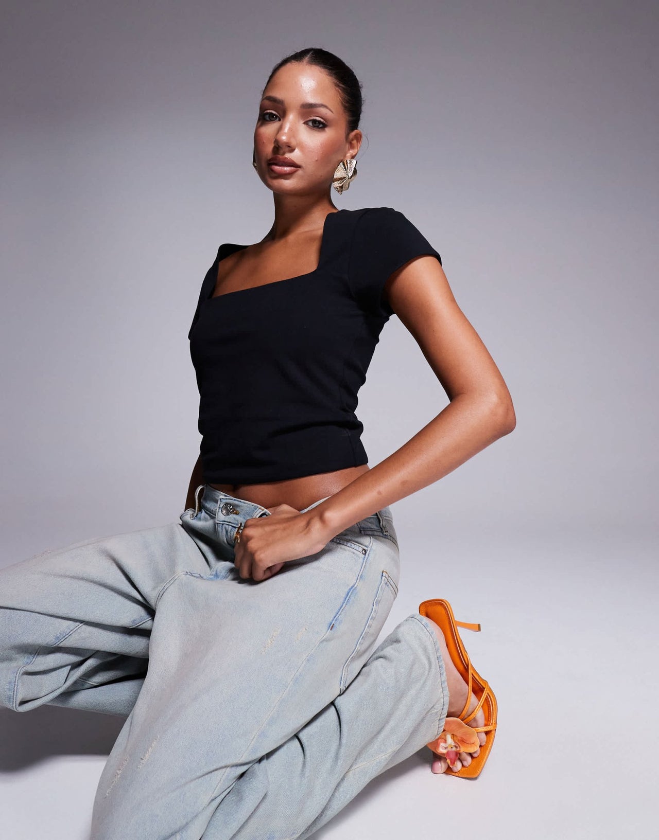 ASOS DESIGN double layer square neck cap sleeve top in black - ASOS Sample Sale
