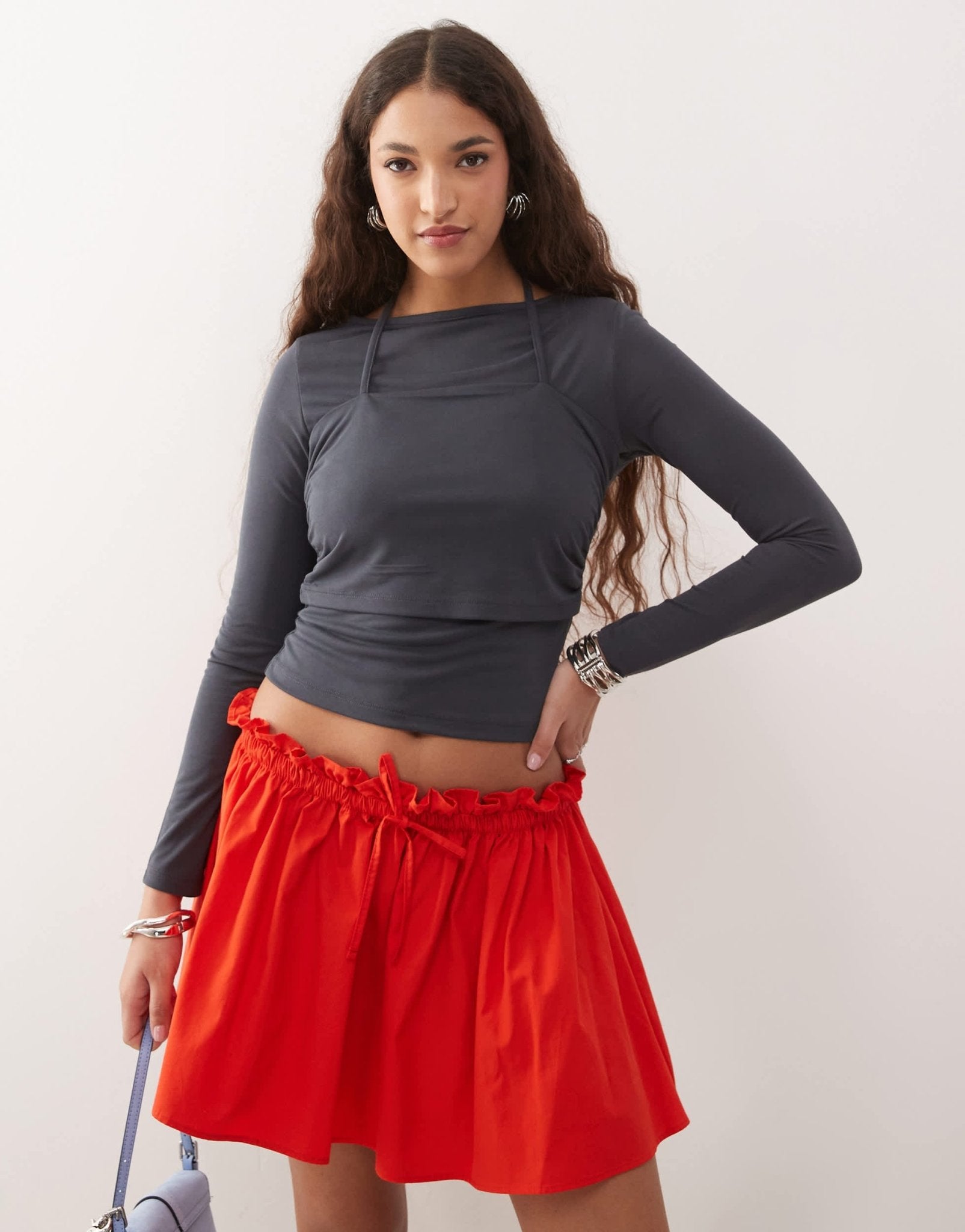 ASOS DESIGN double layer top with ruched halter in charcoal - ASOS Sample Sale