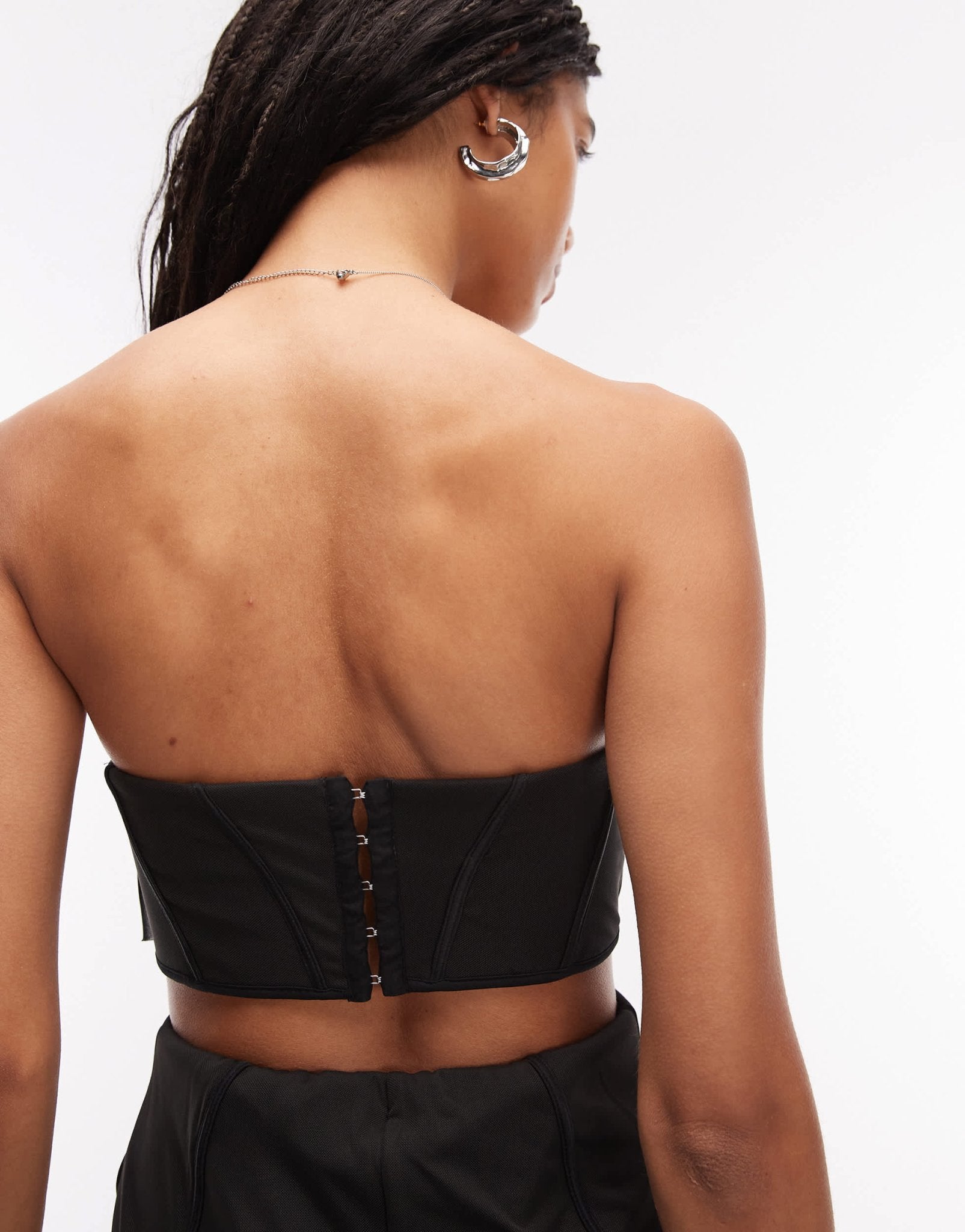 ASOS DESIGN drape bandeau corset maxi dress with waist cut out in black scuba - style fabric - ASOS Sample Sale