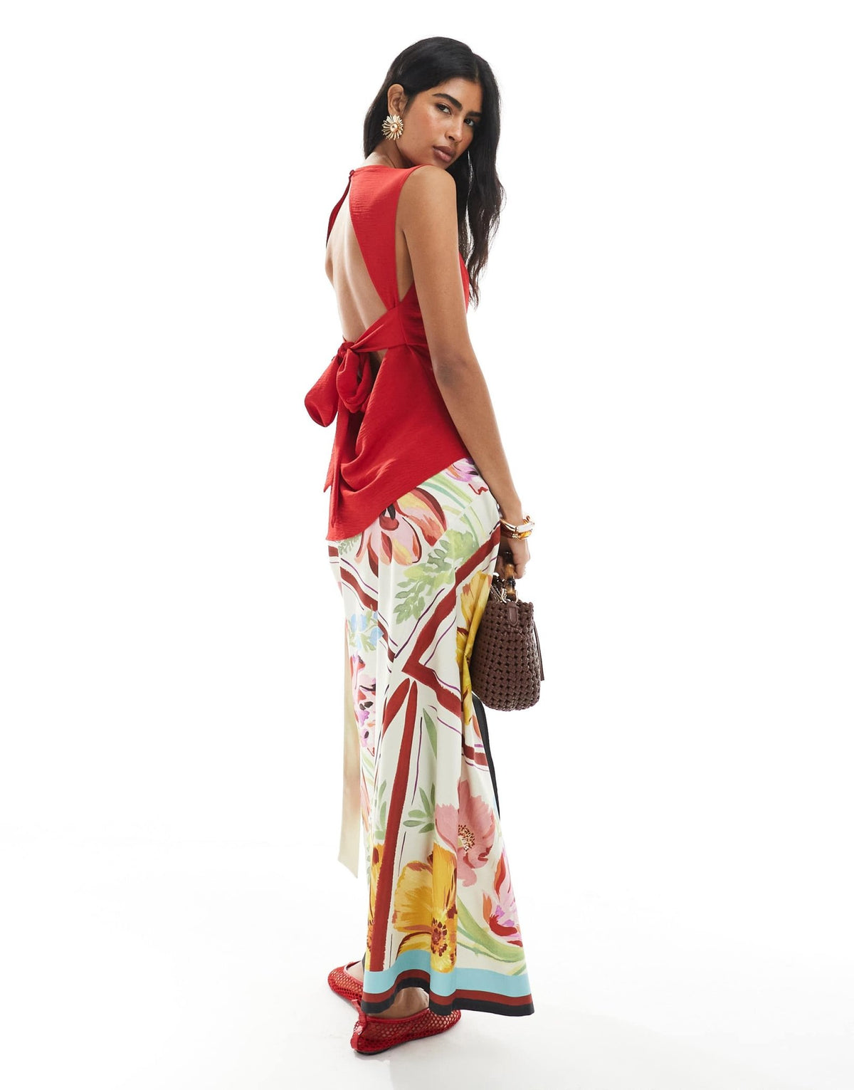 ASOS DESIGN drape cowl neck top with open tie back detail in red - ASOS Sample Sale