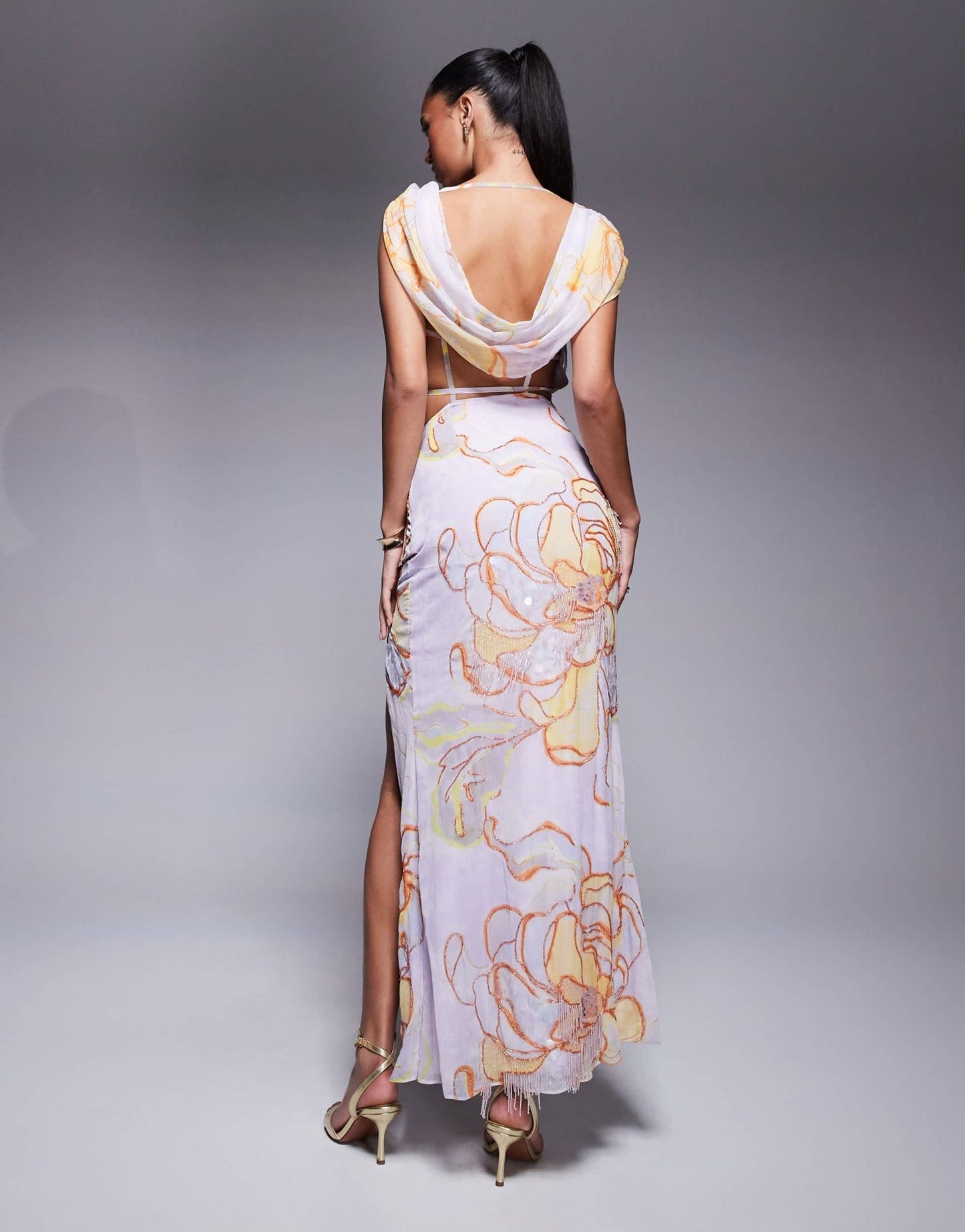 ASOS DESIGN drape midi dress with embellishment in blue floral print - ASOS Sample Sale