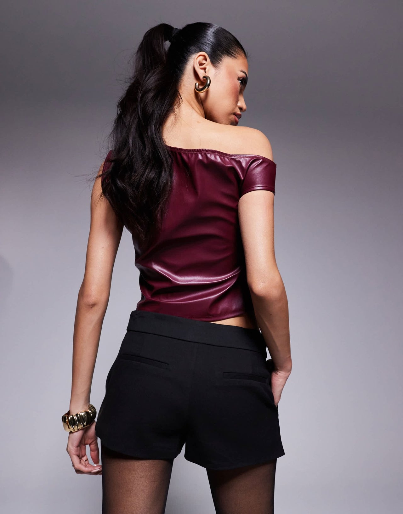 ASOS DESIGN drape PU one shoulder asymmetric top in wine - ASOS Sample Sale