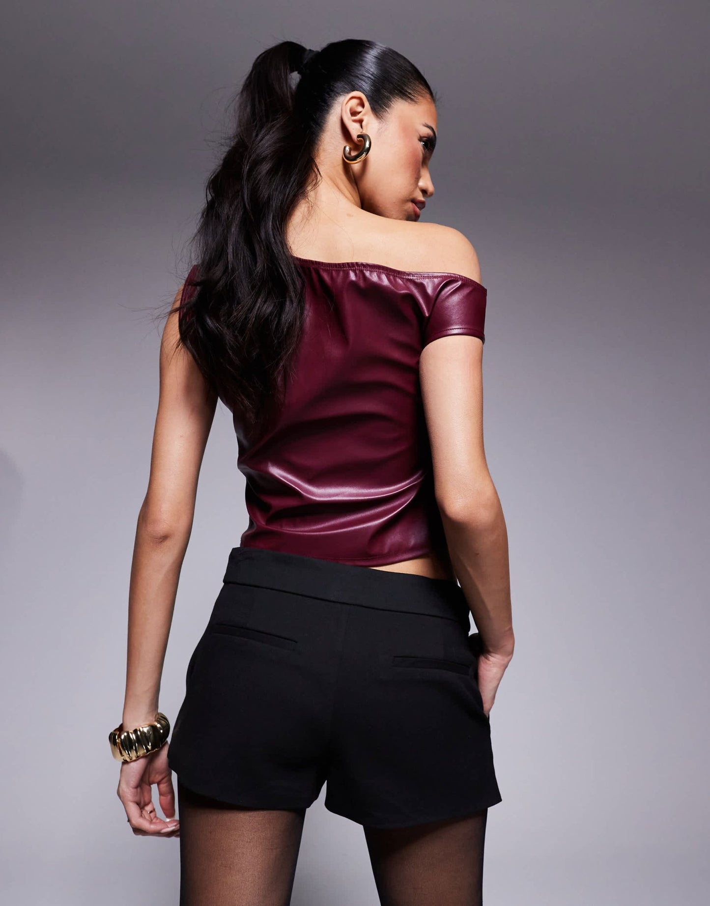 ASOS DESIGN drape PU one shoulder asymmetric top in wine - ASOS Sample Sale