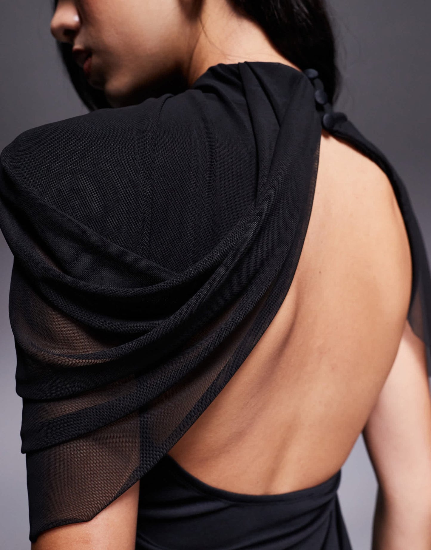 ASOS DESIGN draped mesh shoulder pad premium mini dress in black - ASOS Sample Sale