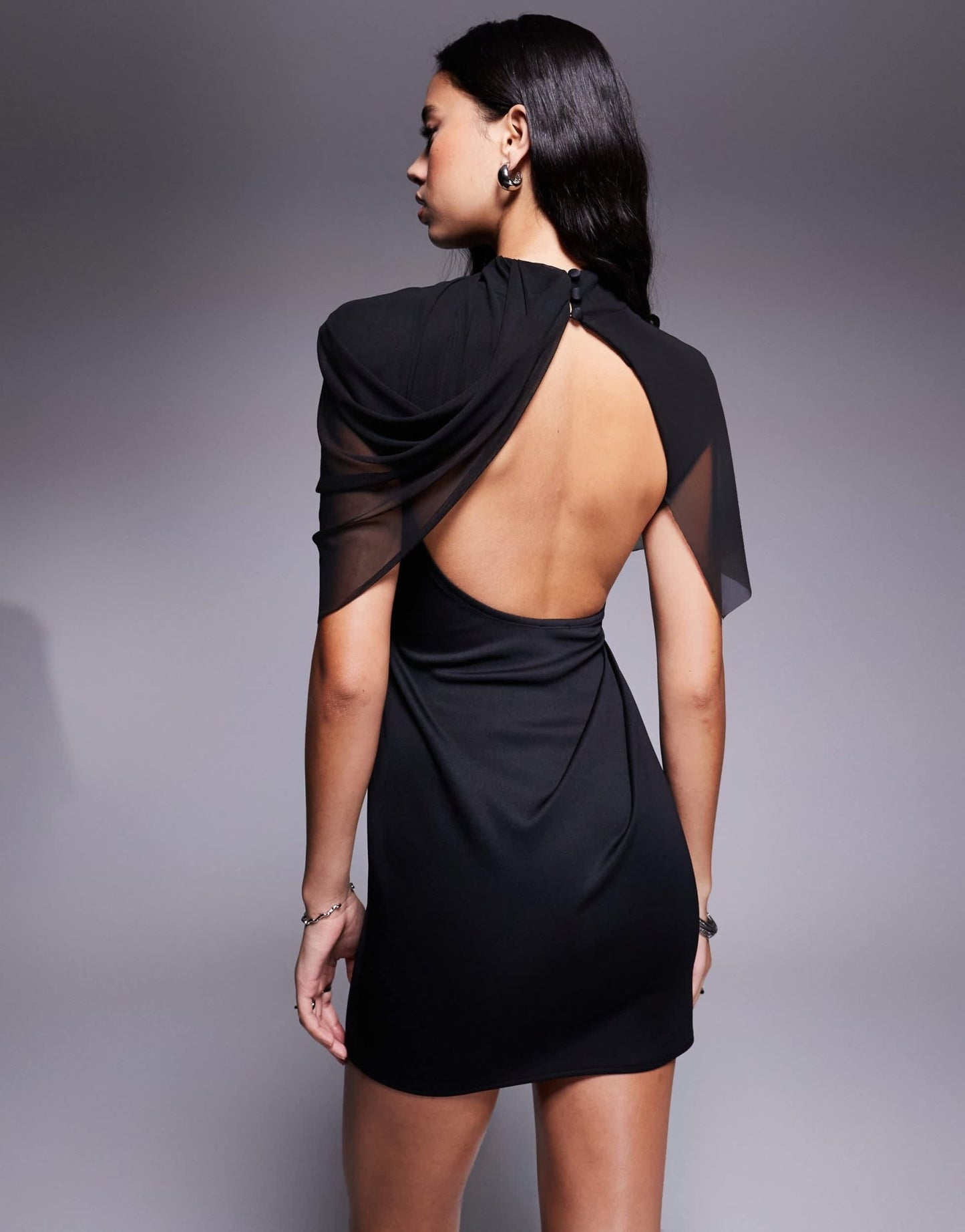 ASOS DESIGN draped mesh shoulder pad premium mini dress in black - ASOS Sample Sale