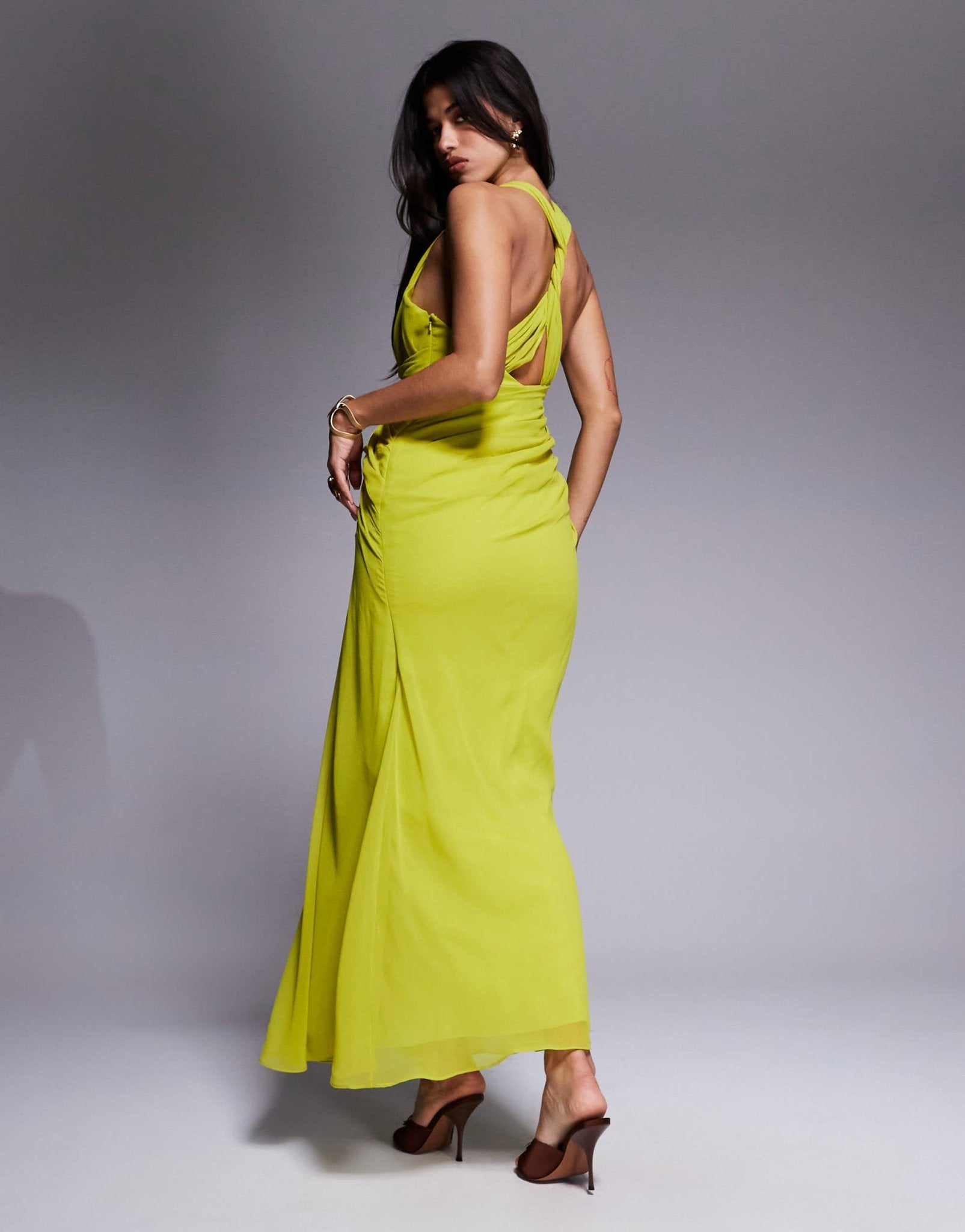 ASOS DESIGN draped plunge maxi dress with wrap detail in lime green - ASOS Sample Sale
