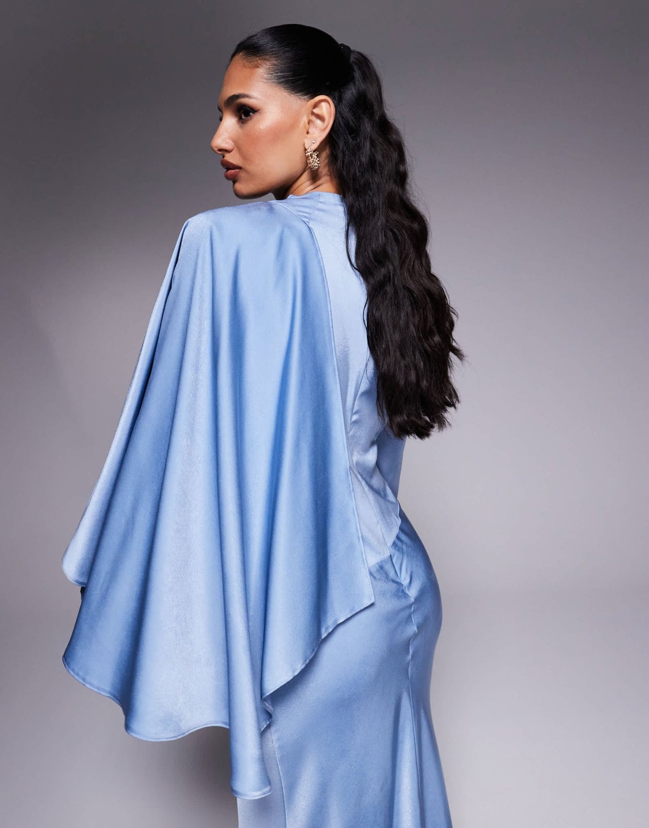 ASOS DESIGN draped satin bias maxi dress with scarf overlay detail in dusky blue - ASOS Sample Sale