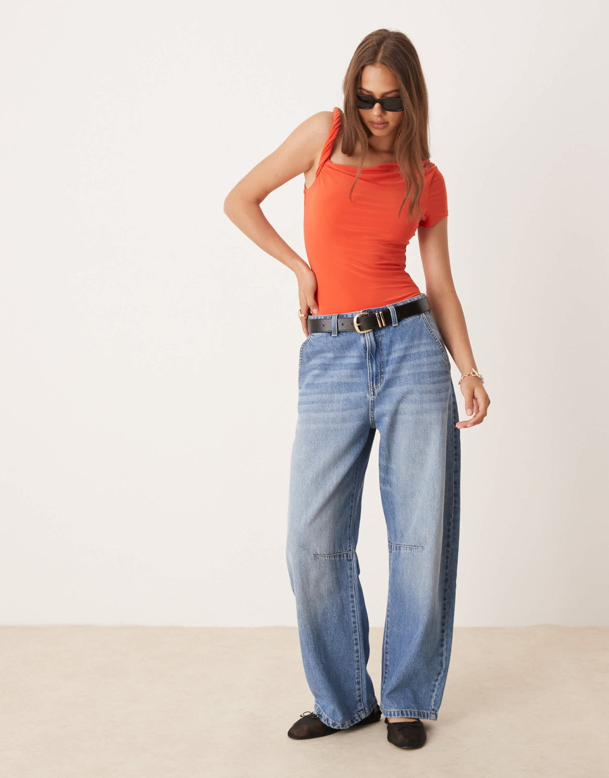 ASOS DESIGN draped twist shoulder cut out short sleeve bodysuit in orange - ASOS Sample Sale