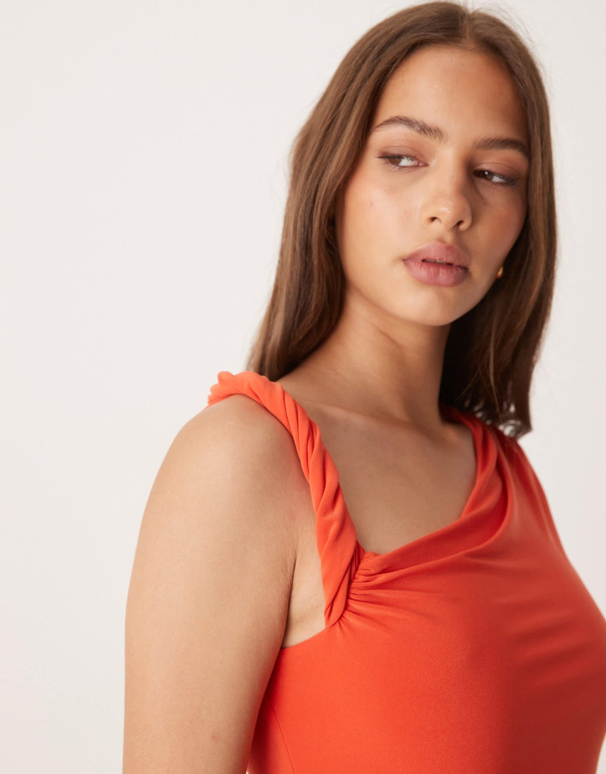 ASOS DESIGN draped twist shoulder cut out short sleeve bodysuit in orange - ASOS Sample Sale