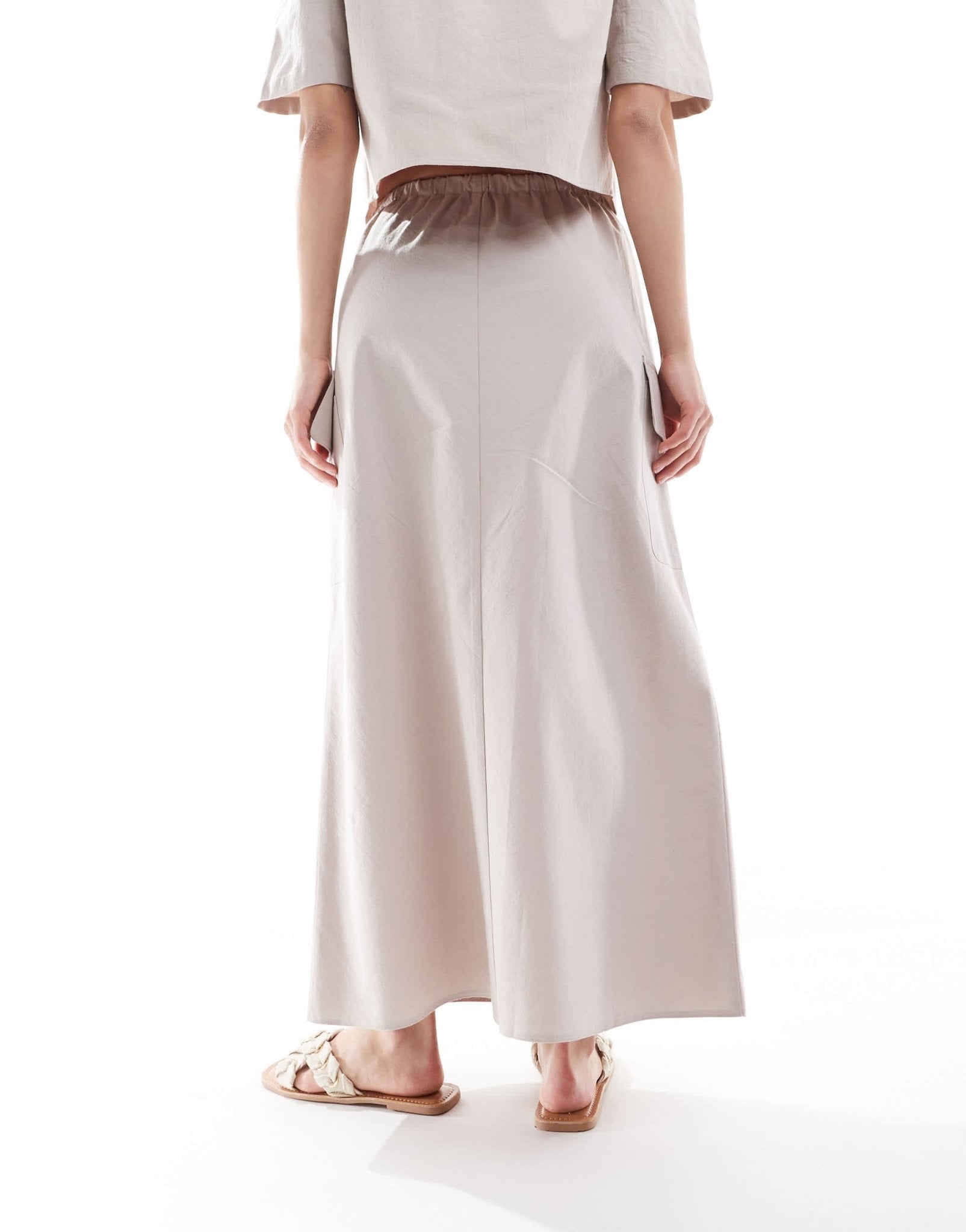 ASOS DESIGN drawstring waist pocket detail midi skirt in off white - ASOS Sample Sale