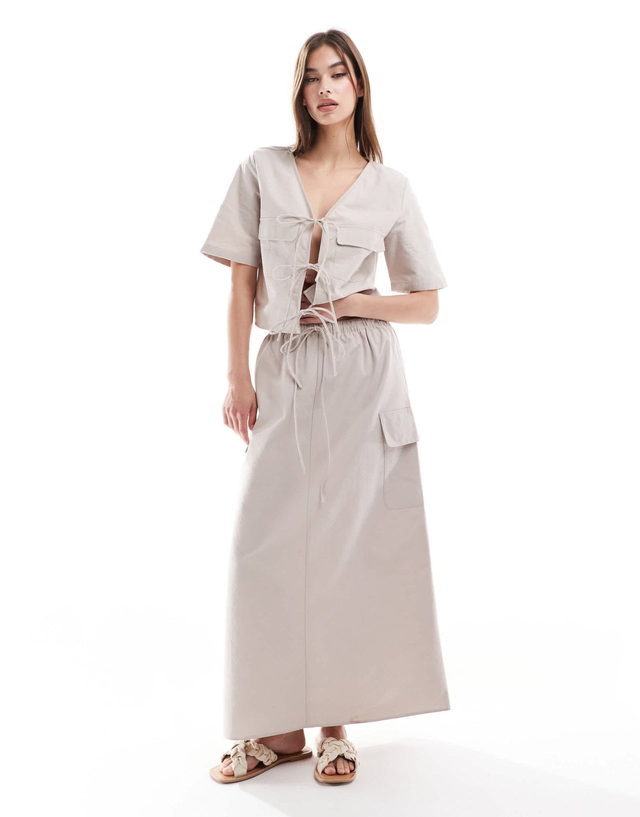 ASOS DESIGN drawstring waist pocket detail midi skirt in off white - ASOS Sample Sale