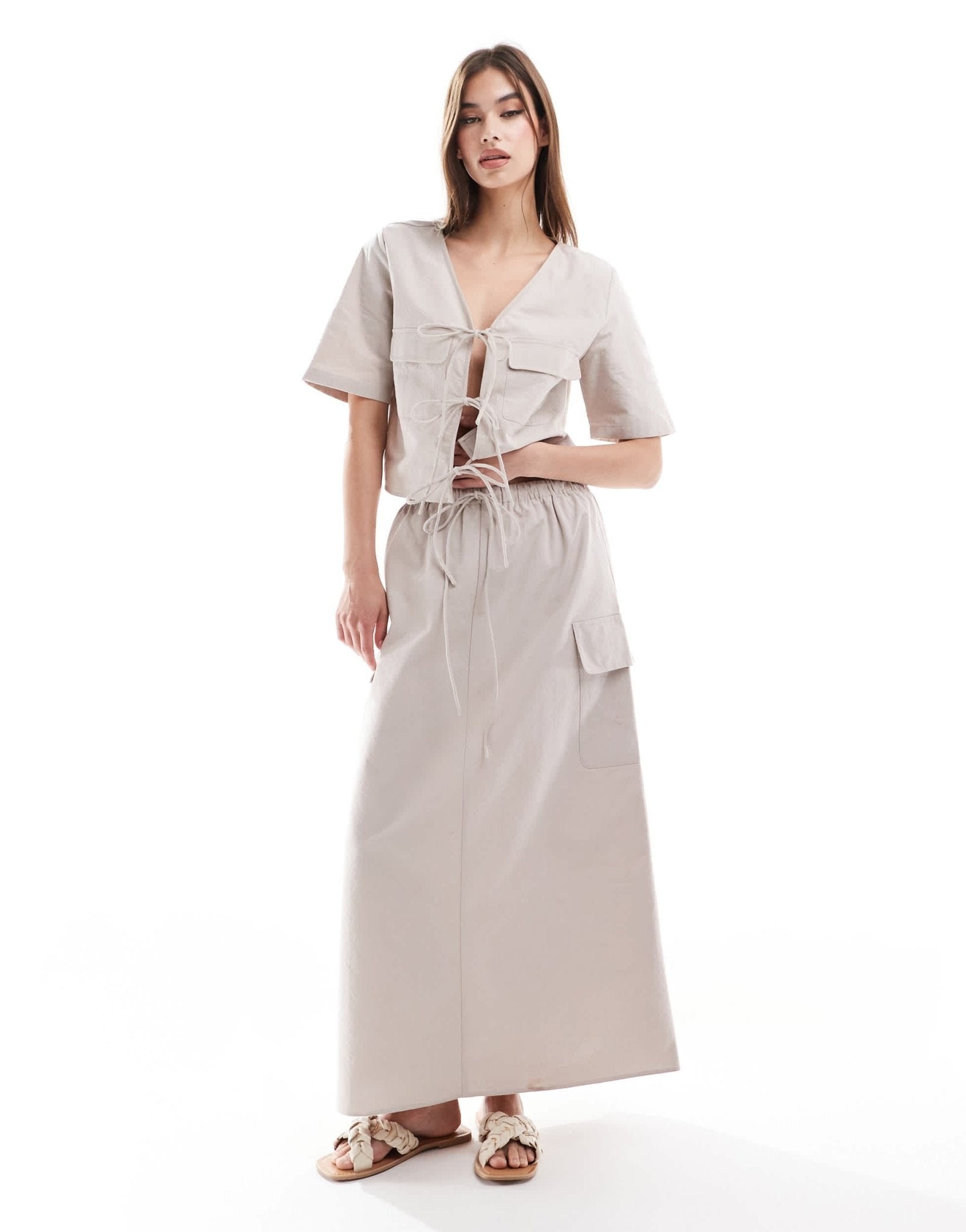 ASOS DESIGN drawstring waist pocket detail midi skirt in off white - ASOS Sample Sale