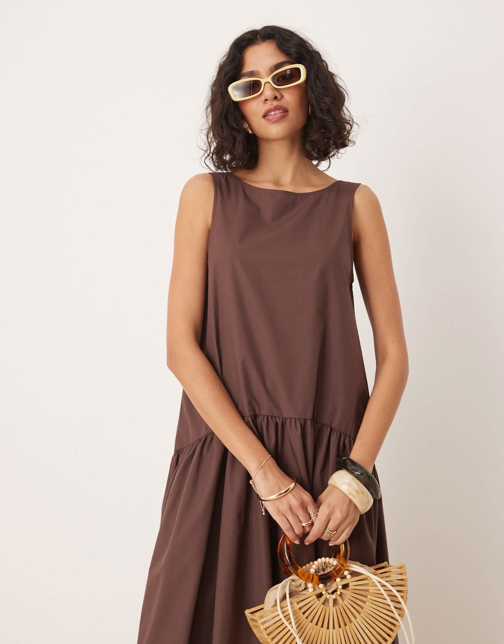 ASOS DESIGN drop waist cotton maxi dress in chocolate - ASOS Sample Sale