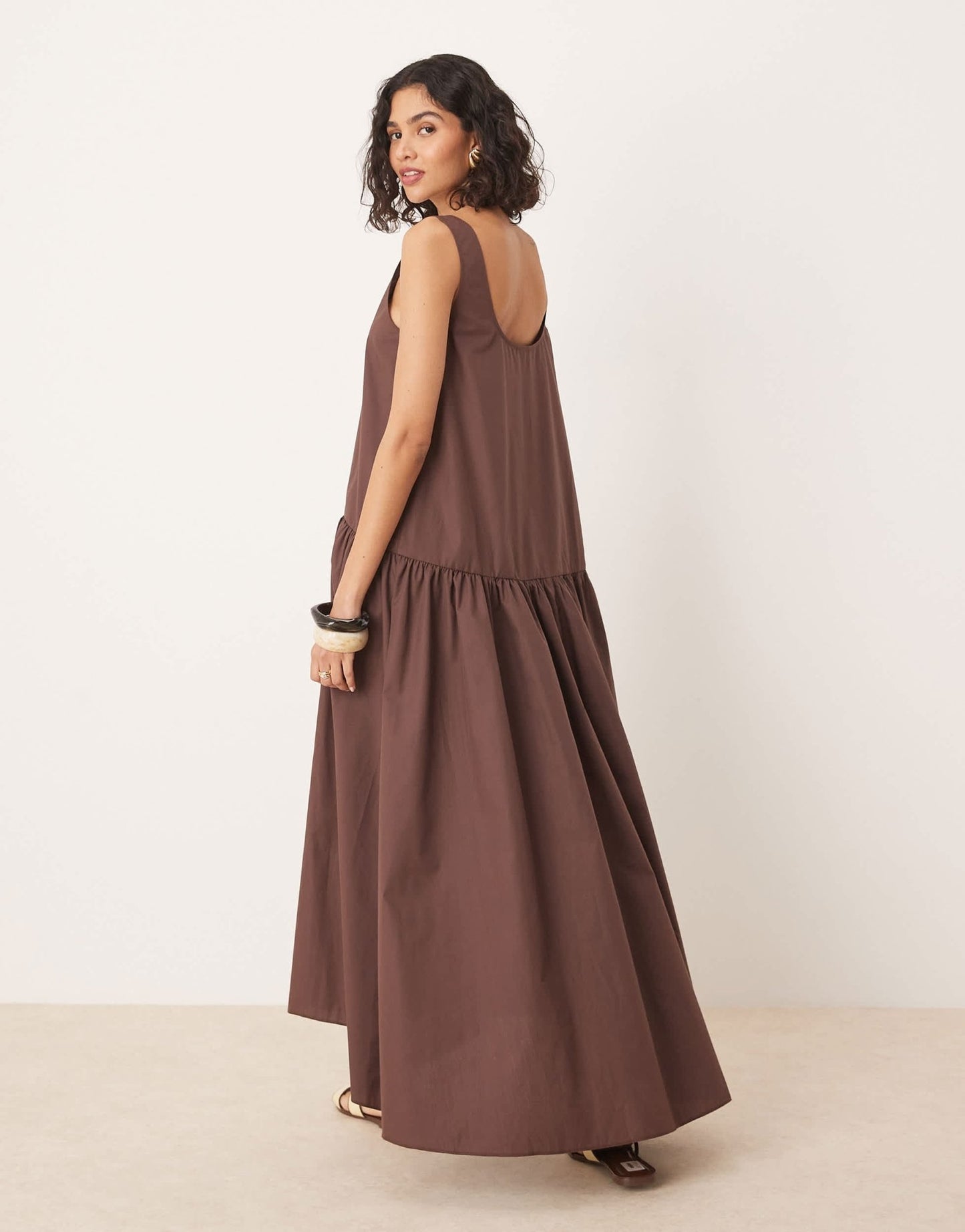 ASOS DESIGN drop waist cotton maxi dress in chocolate - ASOS Sample Sale