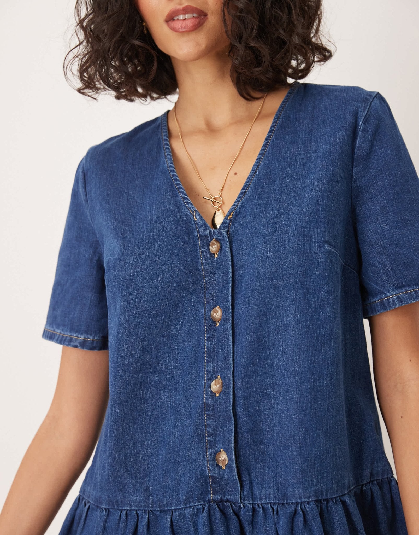 ASOS DESIGN drop waist denim v neck mini dress in indigo - ASOS Sample Sale
