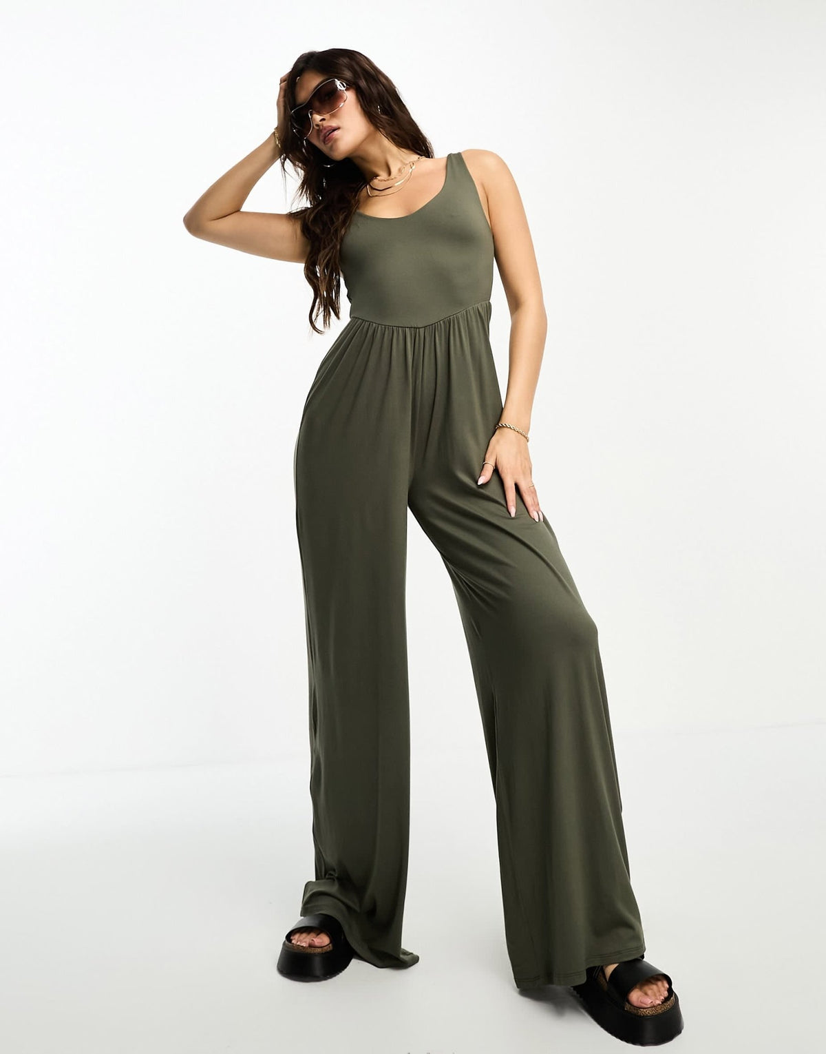 ASOS DESIGN drop waist soft touch jumpsuit in khaki - ASOS Sample Sale