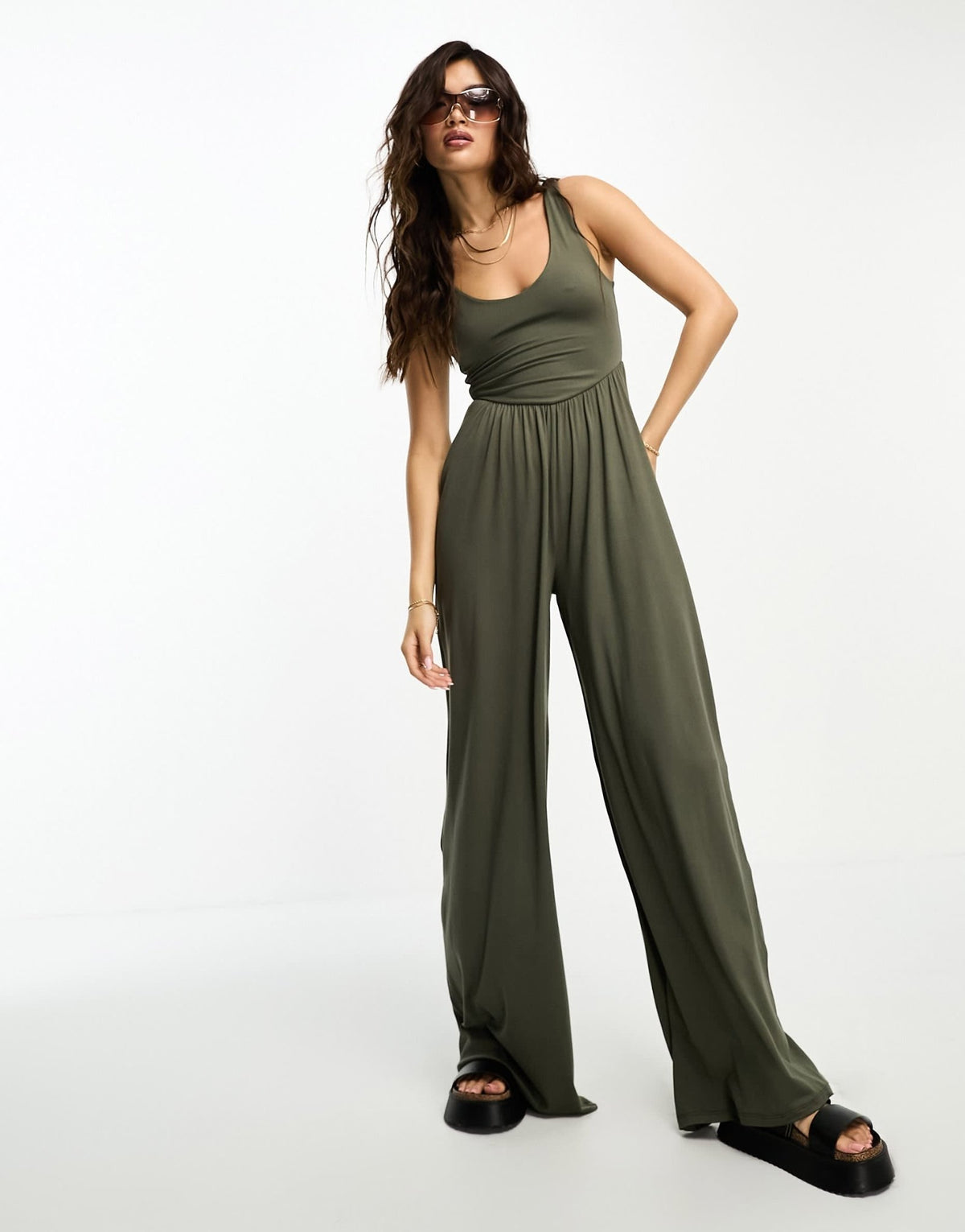 ASOS DESIGN drop waist soft touch jumpsuit in khaki - ASOS Sample Sale