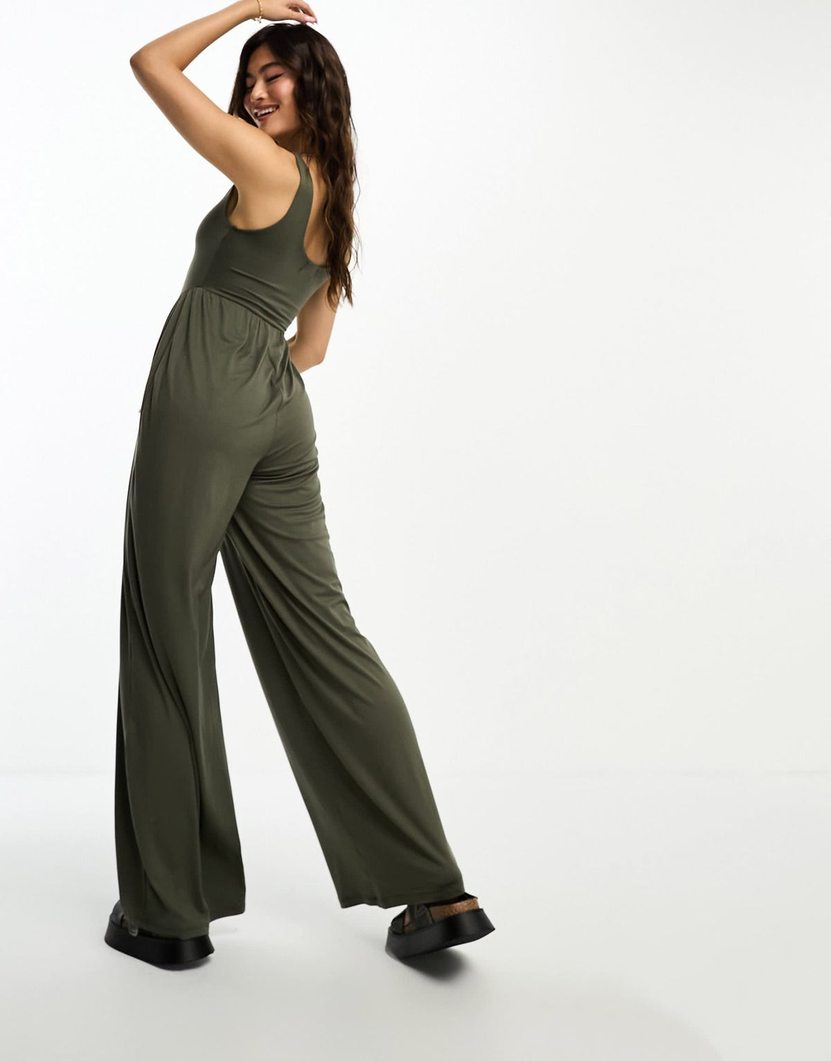 ASOS DESIGN drop waist soft touch jumpsuit in khaki - ASOS Sample Sale