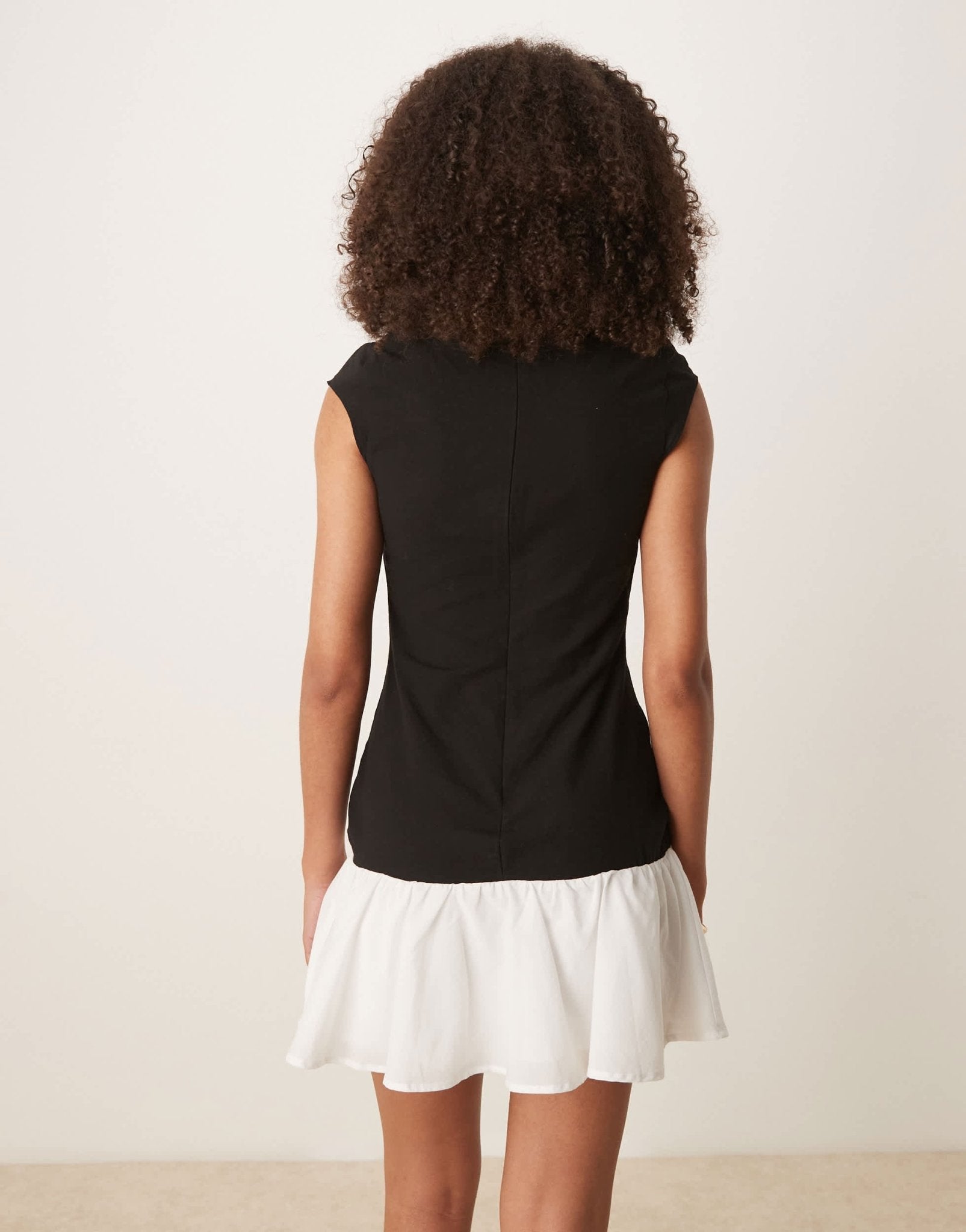 ASOS DESIGN dropped waist mini dress with cap sleeve in black and white - ASOS Sample Sale