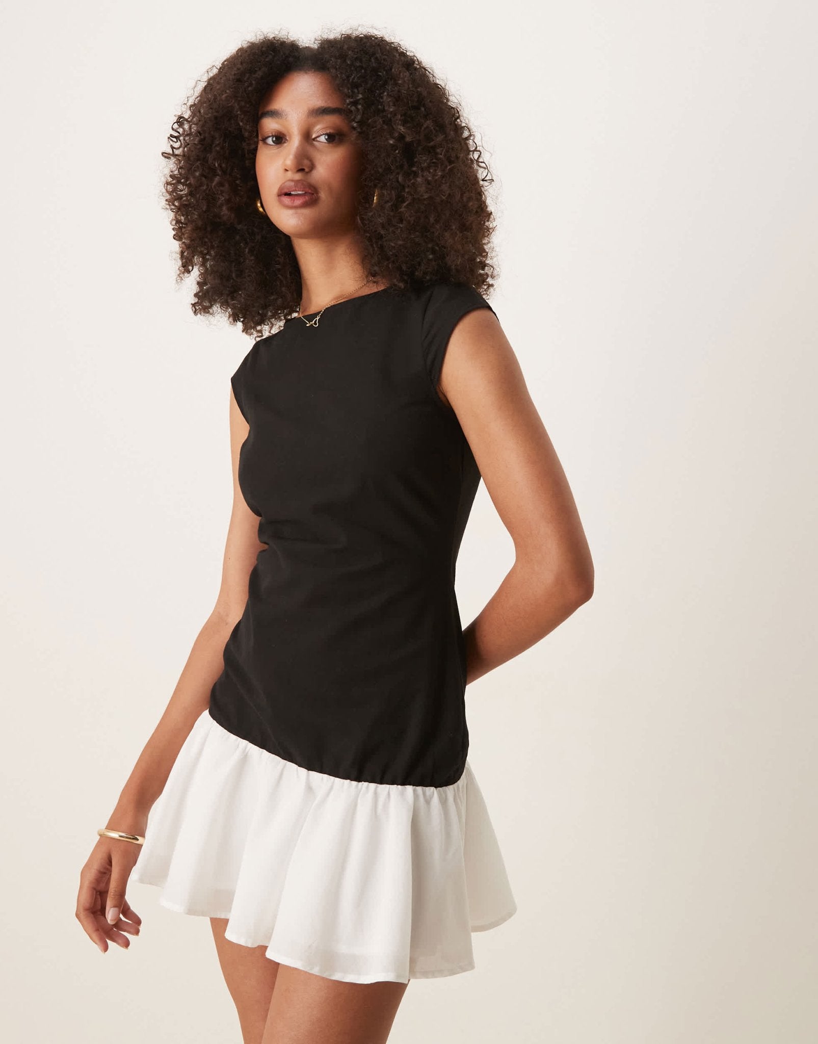 ASOS DESIGN dropped waist mini dress with cap sleeve in black and white - ASOS Sample Sale