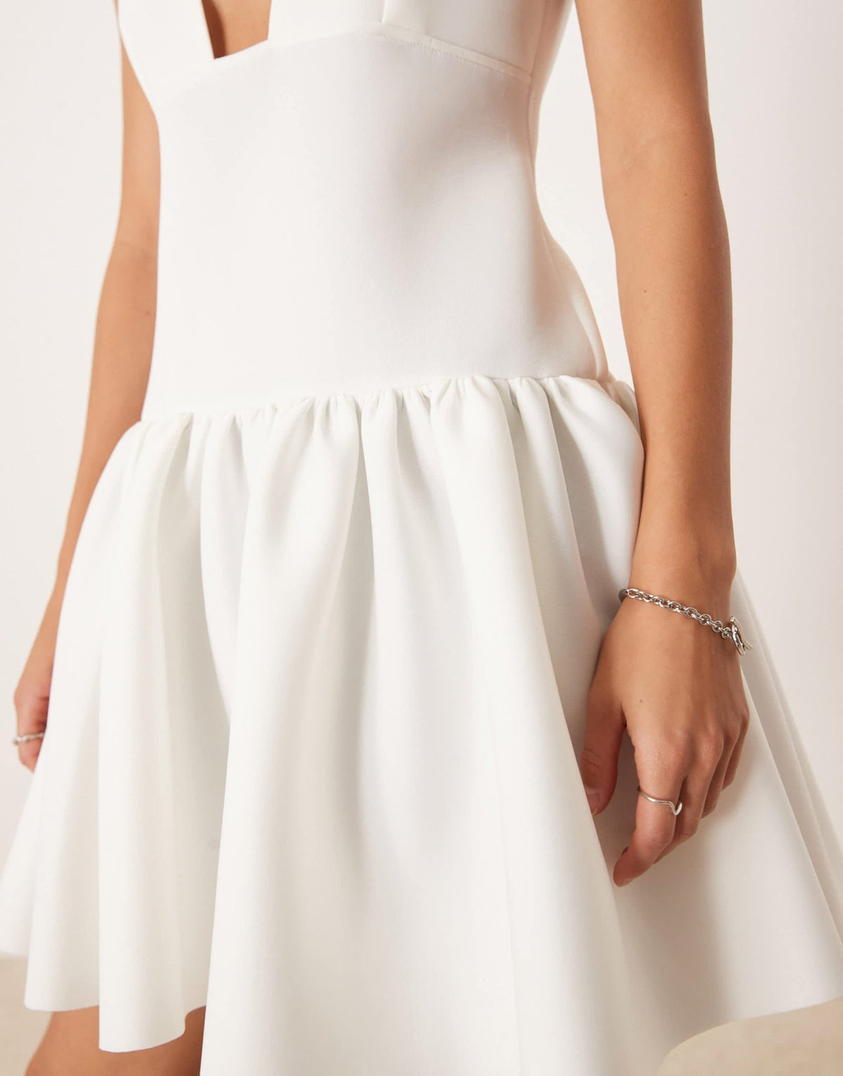 ASOS DESIGN dropped waist mini dress with full skirt in white in scuba-style fabric - ASOS Sample Sale