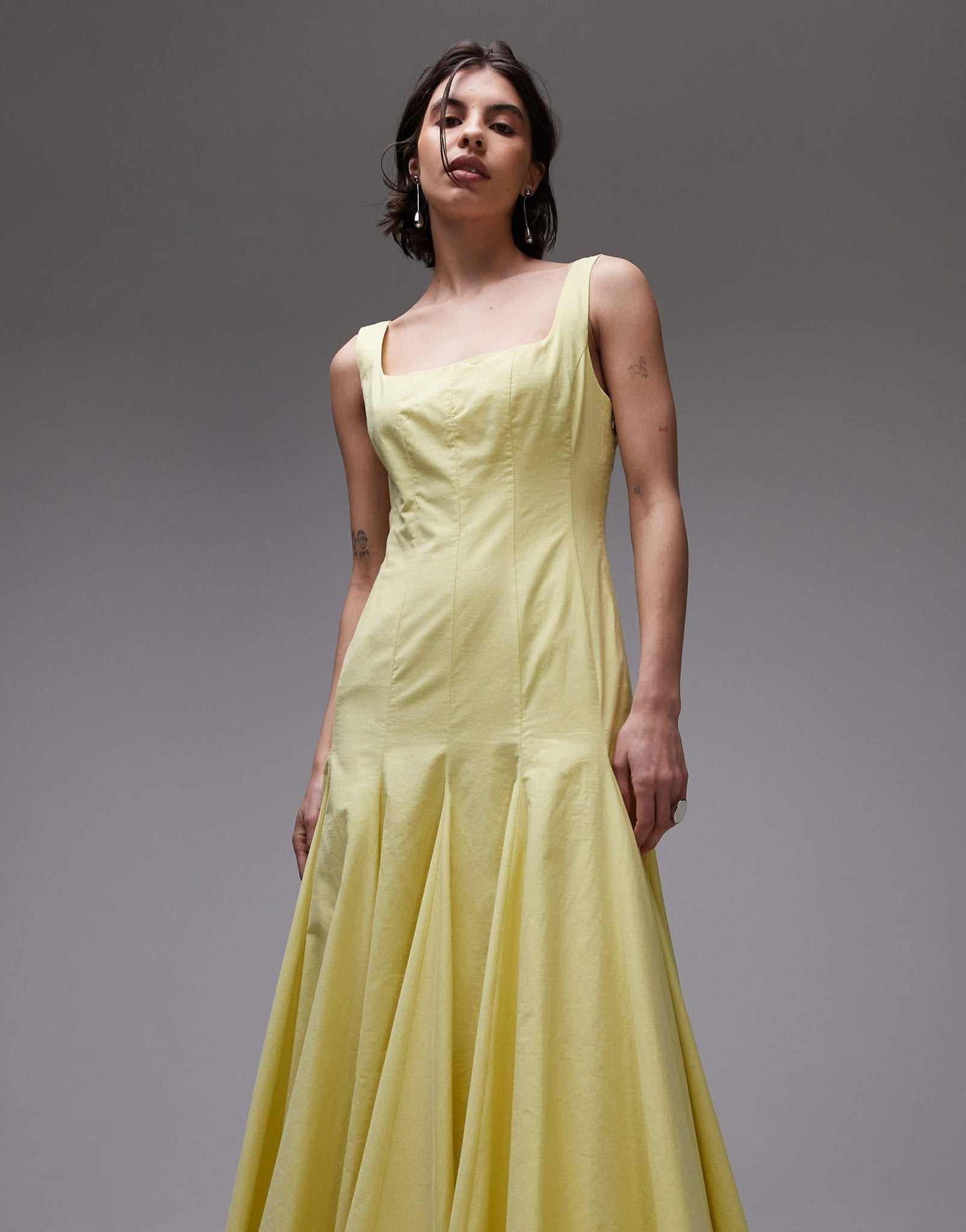ASOS DESIGN dropped waist panelled maxi dress in lemon - ASOS Sample Sale