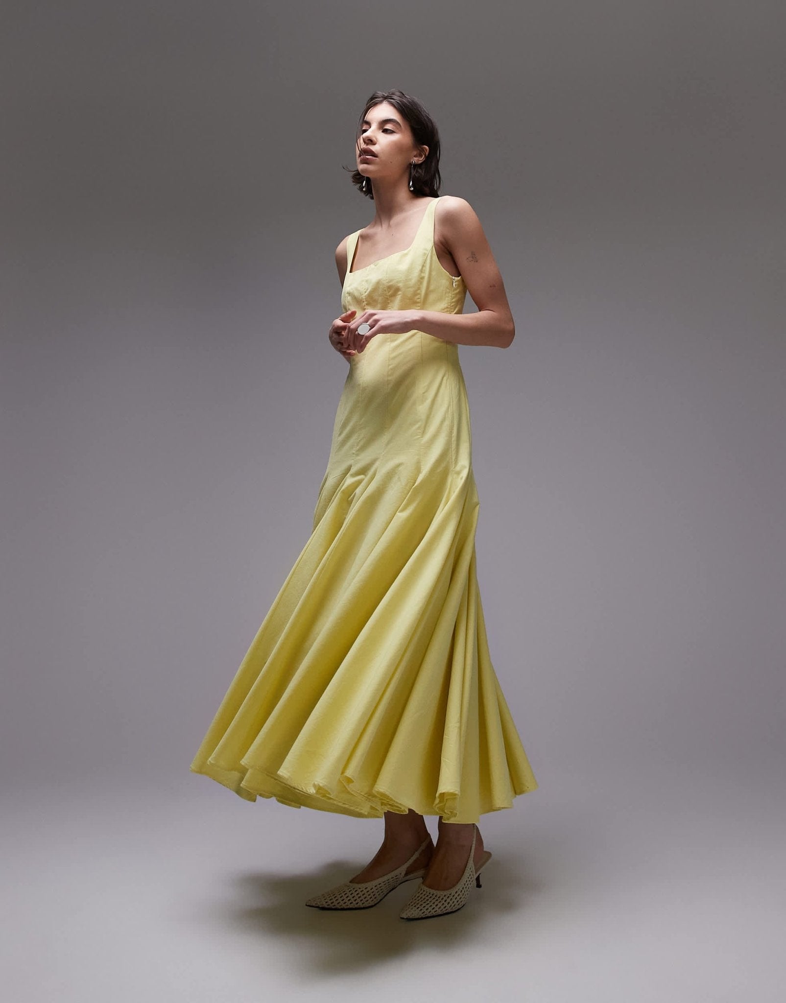 ASOS DESIGN dropped waist panelled maxi dress in lemon - ASOS Sample Sale
