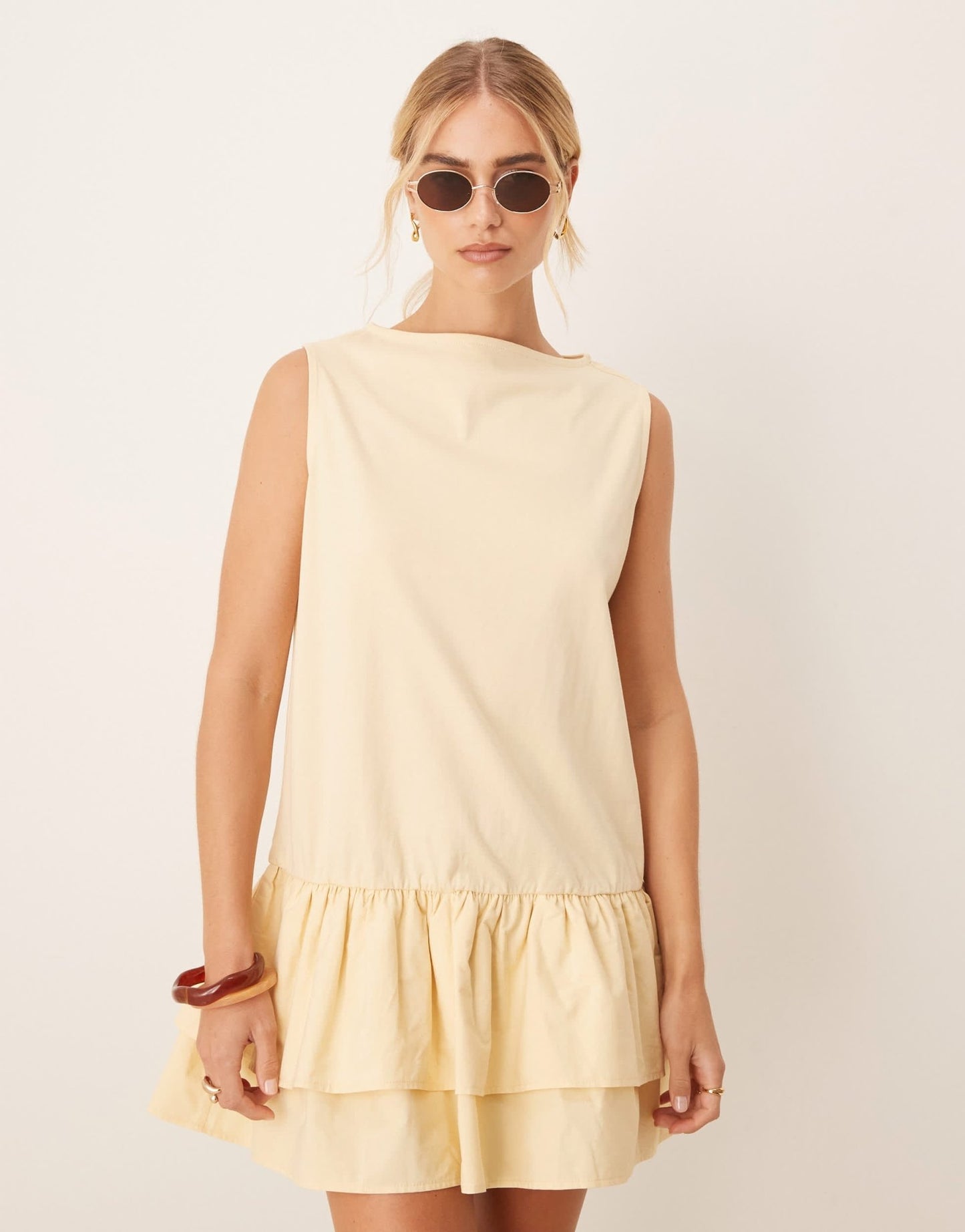 ASOS DESIGN dropped waist poplin mix oversized mini dress in lemon - ASOS Sample Sale