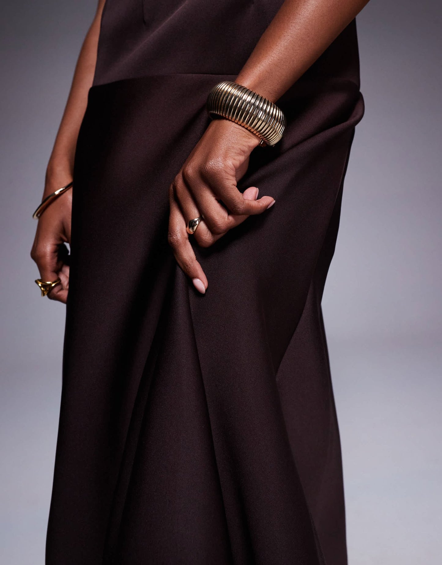 ASOS DESIGN dropped waist puffball maxi dress in chocolate - ASOS Sample Sale