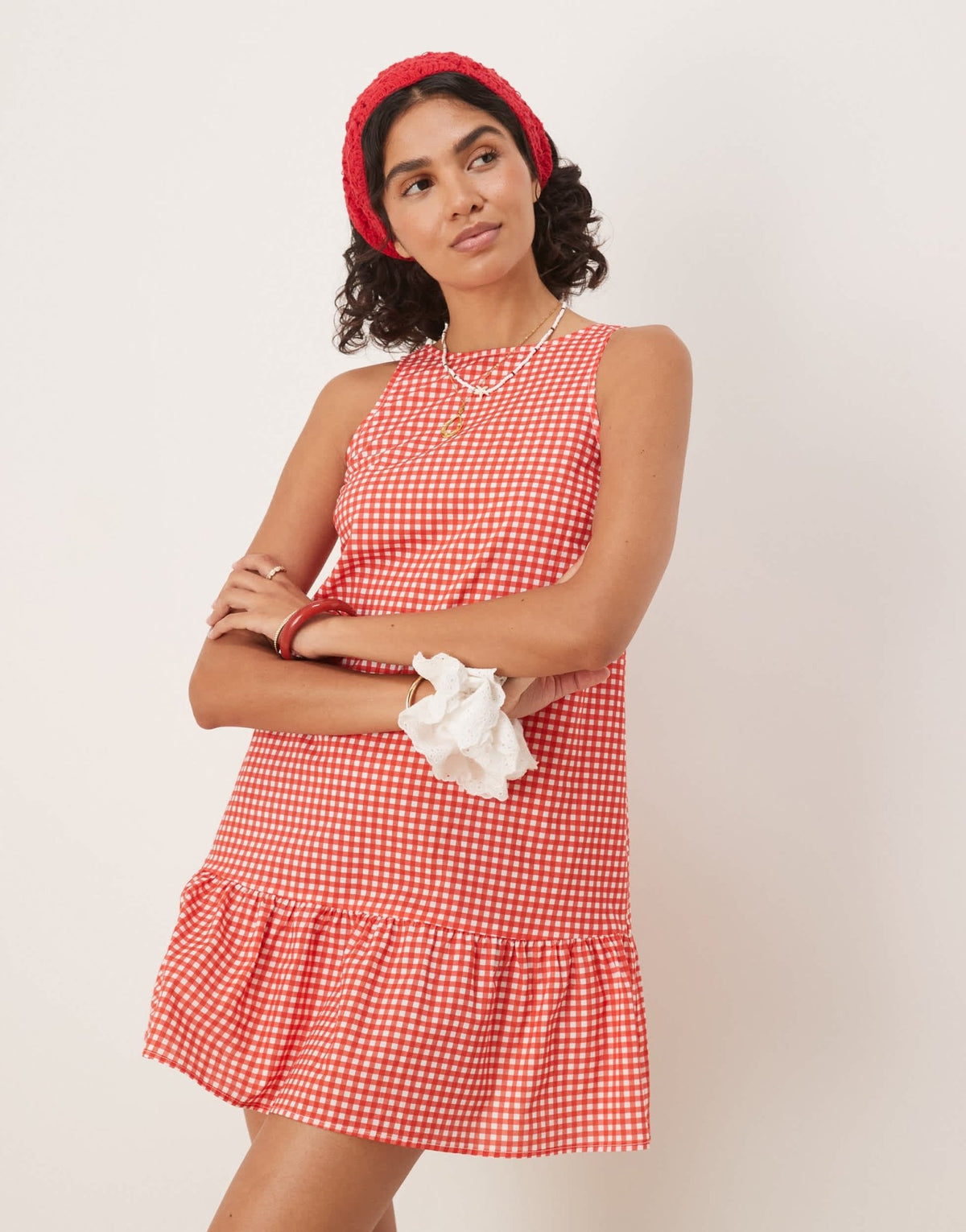 ASOS DESIGN dropped waist shift mini dress with scoop back in red gingham - ASOS Sample Sale
