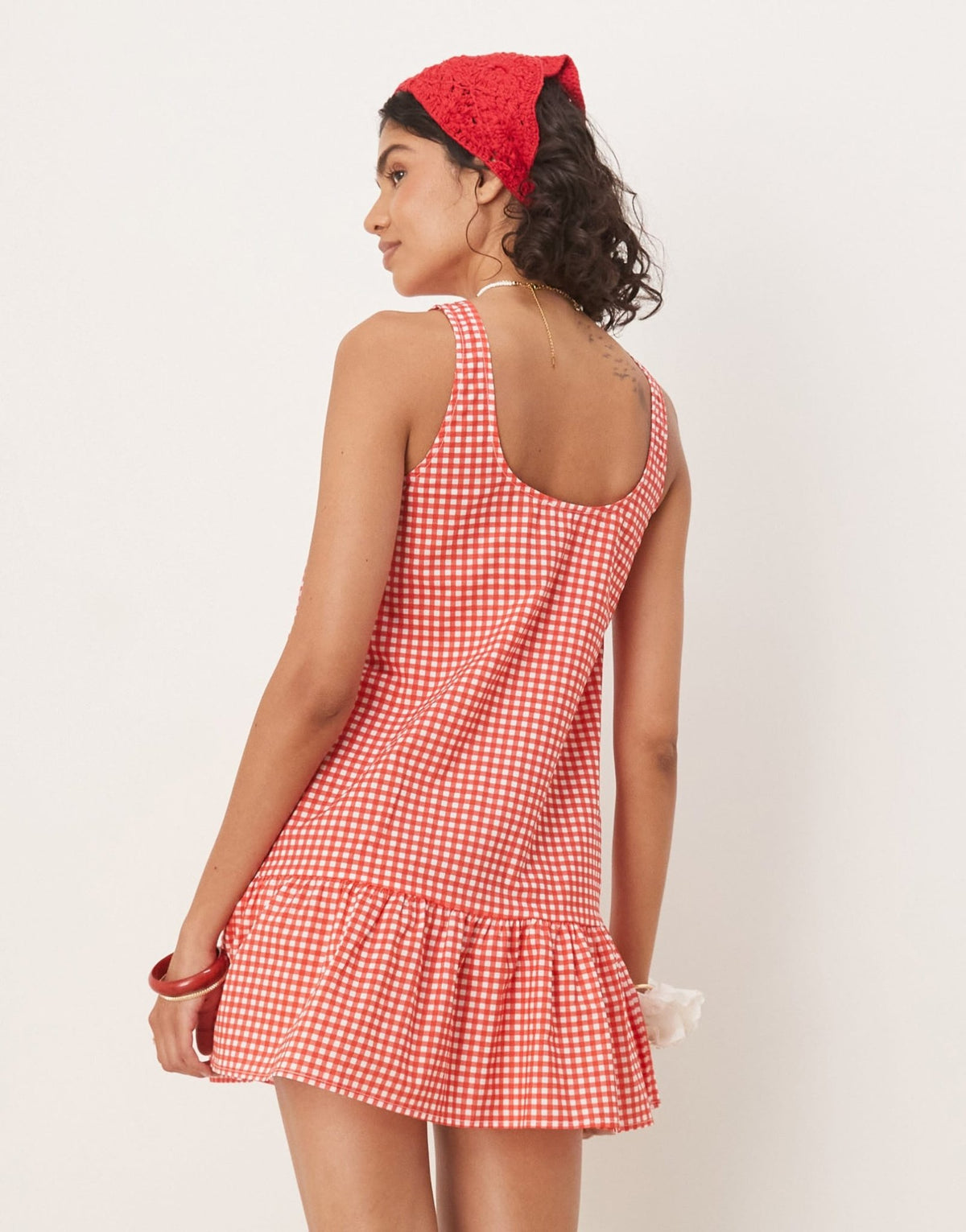 ASOS DESIGN dropped waist shift mini dress with scoop back in red gingham - ASOS Sample Sale