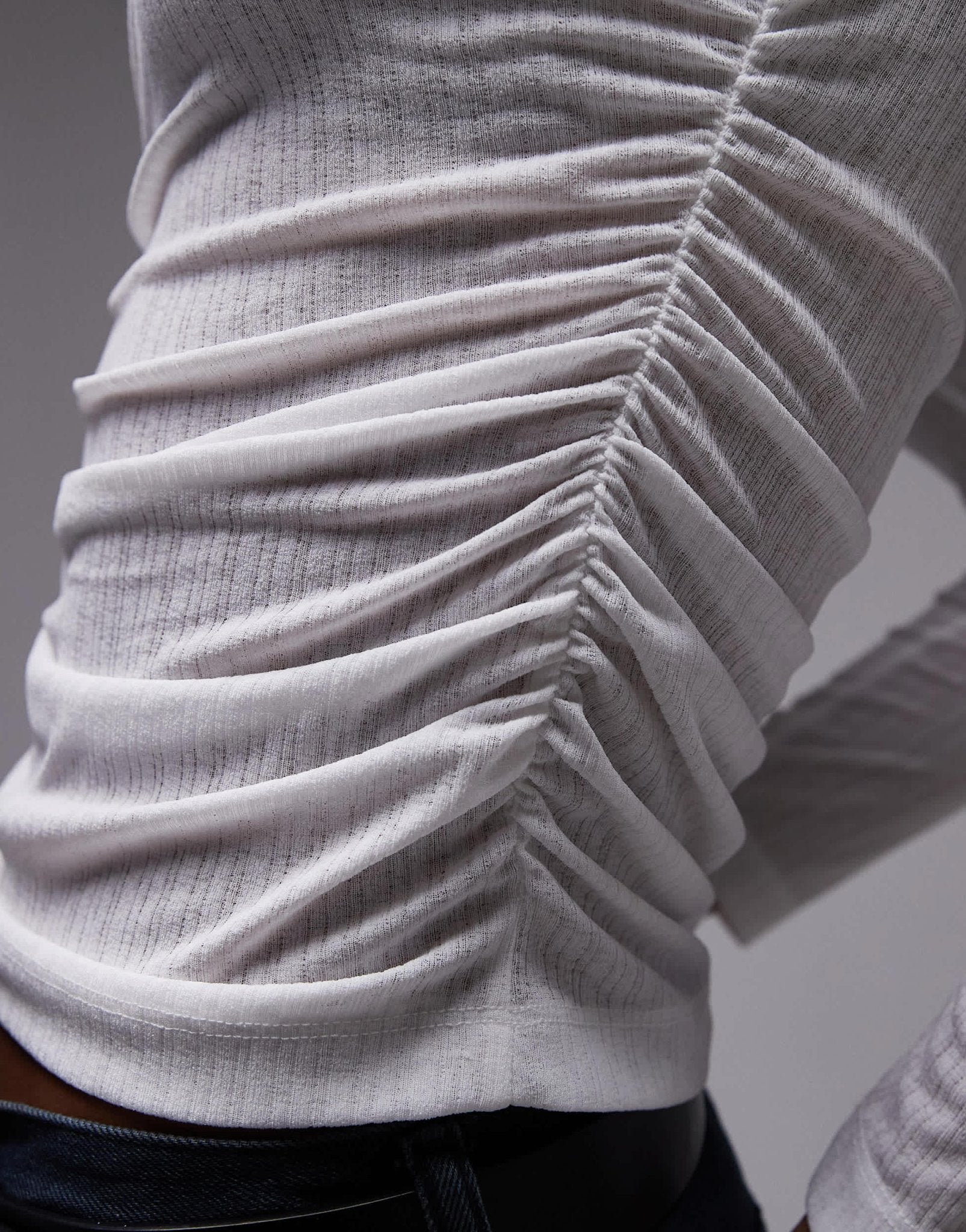 ASOS DESIGN dry handle long sleeve ruched side top in ivory - ASOS Sample Sale