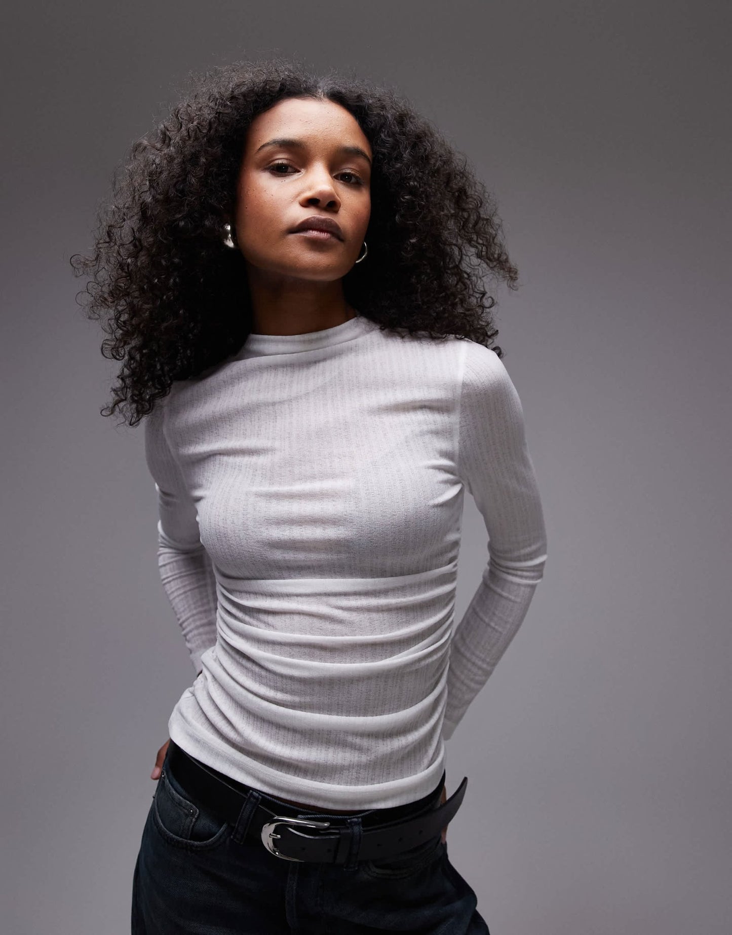 ASOS DESIGN dry handle long sleeve ruched side top in ivory - ASOS Sample Sale