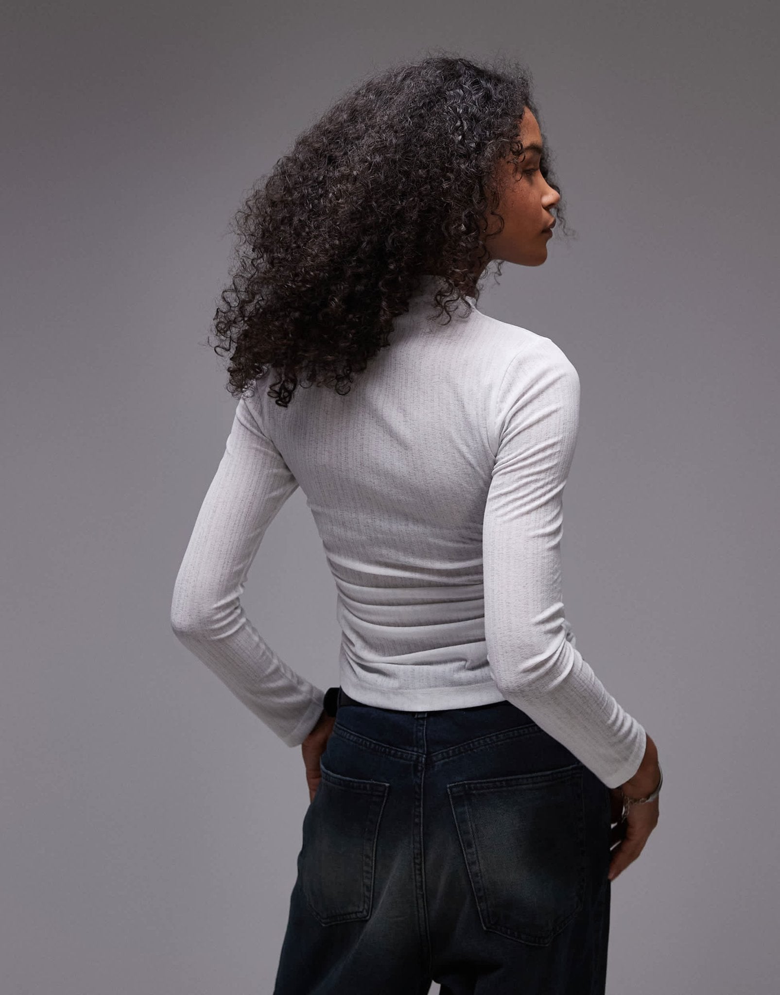 ASOS DESIGN dry handle long sleeve ruched side top in ivory - ASOS Sample Sale