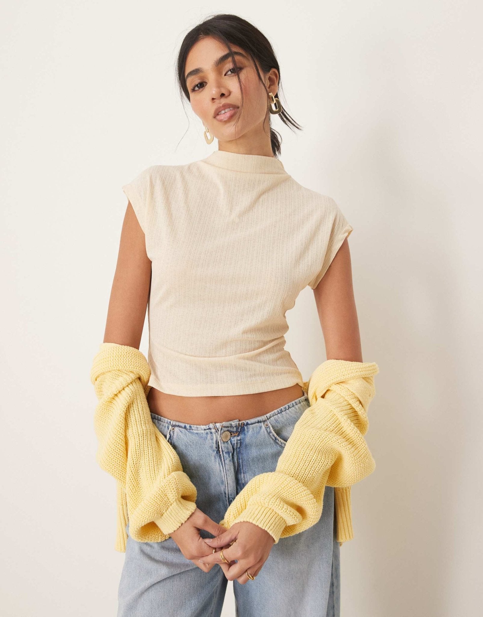 ASOS DESIGN dry handle rib grown on neck tee in cream - ASOS Sample Sale