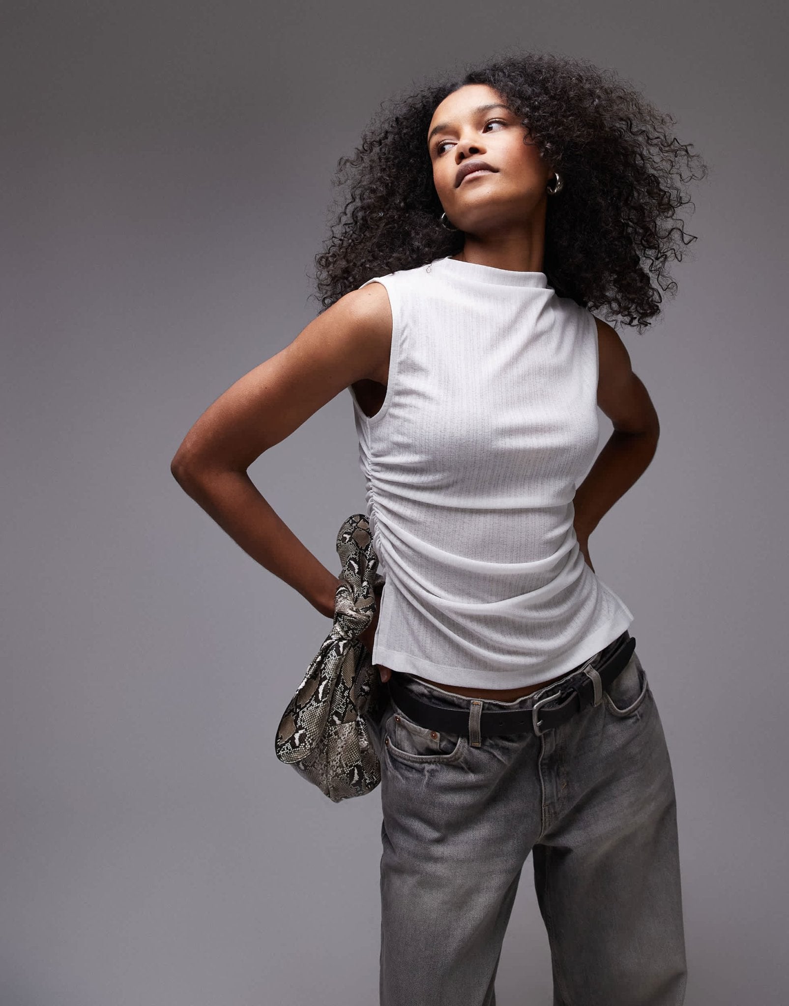 ASOS DESIGN dry handle ruched high neck tank in ivory - ASOS Sample Sale