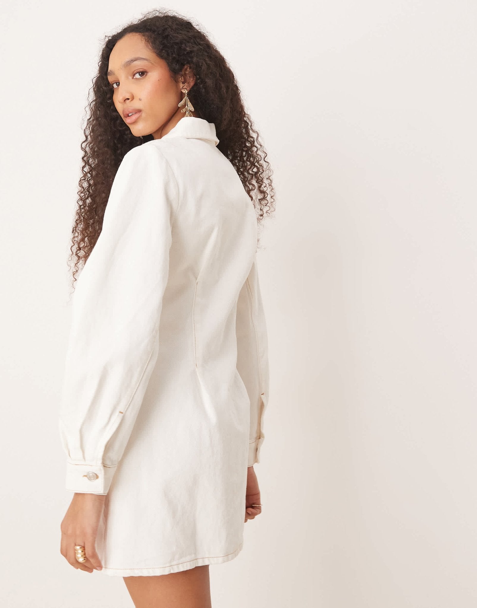 ASOS DESIGN ecru denim shirt dress with cinch waist and cocoon sleeve - ASOS Sample Sale