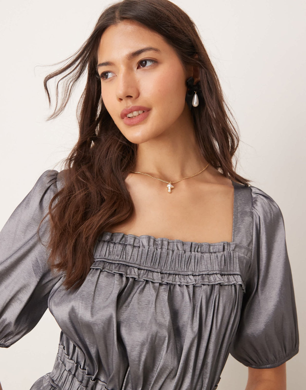 ASOS DESIGN elasticated waist puff sleeve blouse in taffeta - ASOS Sample Sale