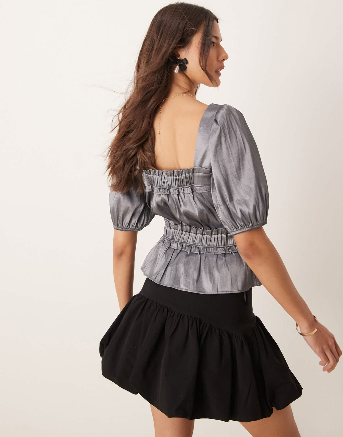 ASOS DESIGN elasticated waist puff sleeve blouse in taffeta - ASOS Sample Sale