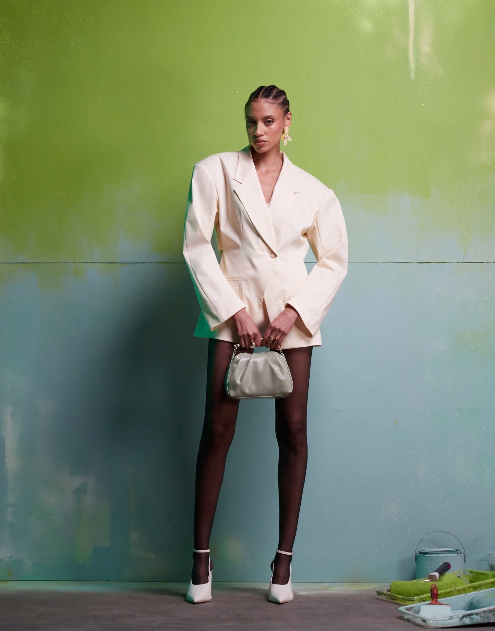ASOS DESIGN elevated shoulder blazer in buttermilk - ASOS Sample Sale