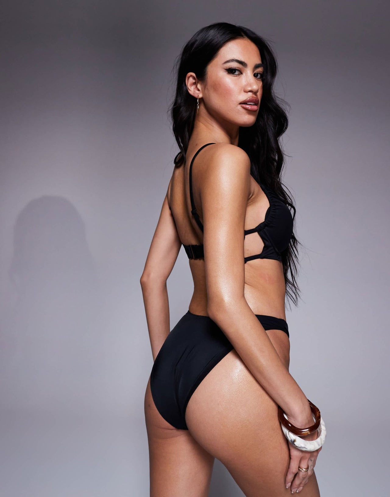ASOS DESIGN Ella underwire bikini top with gold front trim in black - ASOS Sample Sale