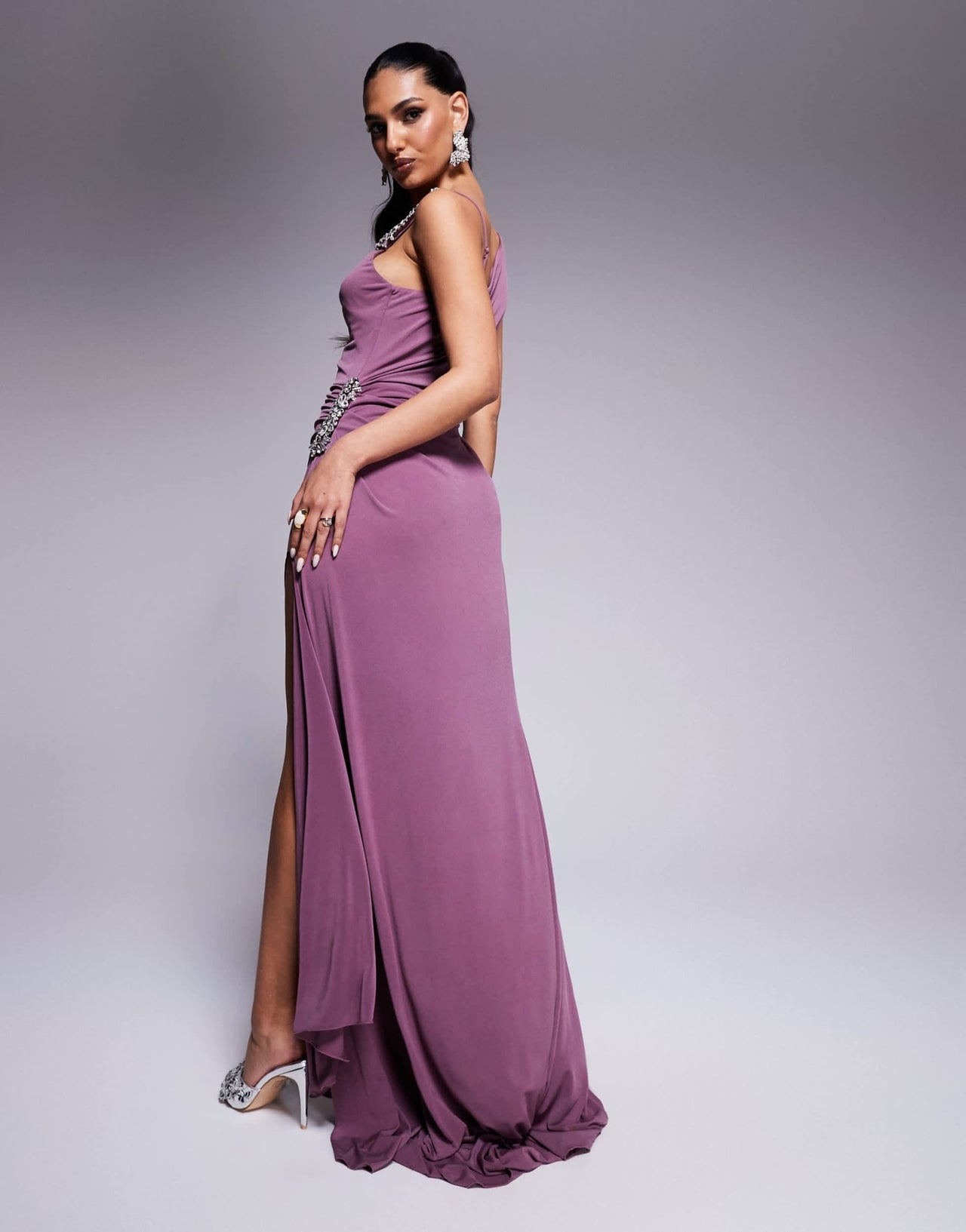 ASOS DESIGN embellished detail maxi dress with draping in plum - ASOS Sample Sale