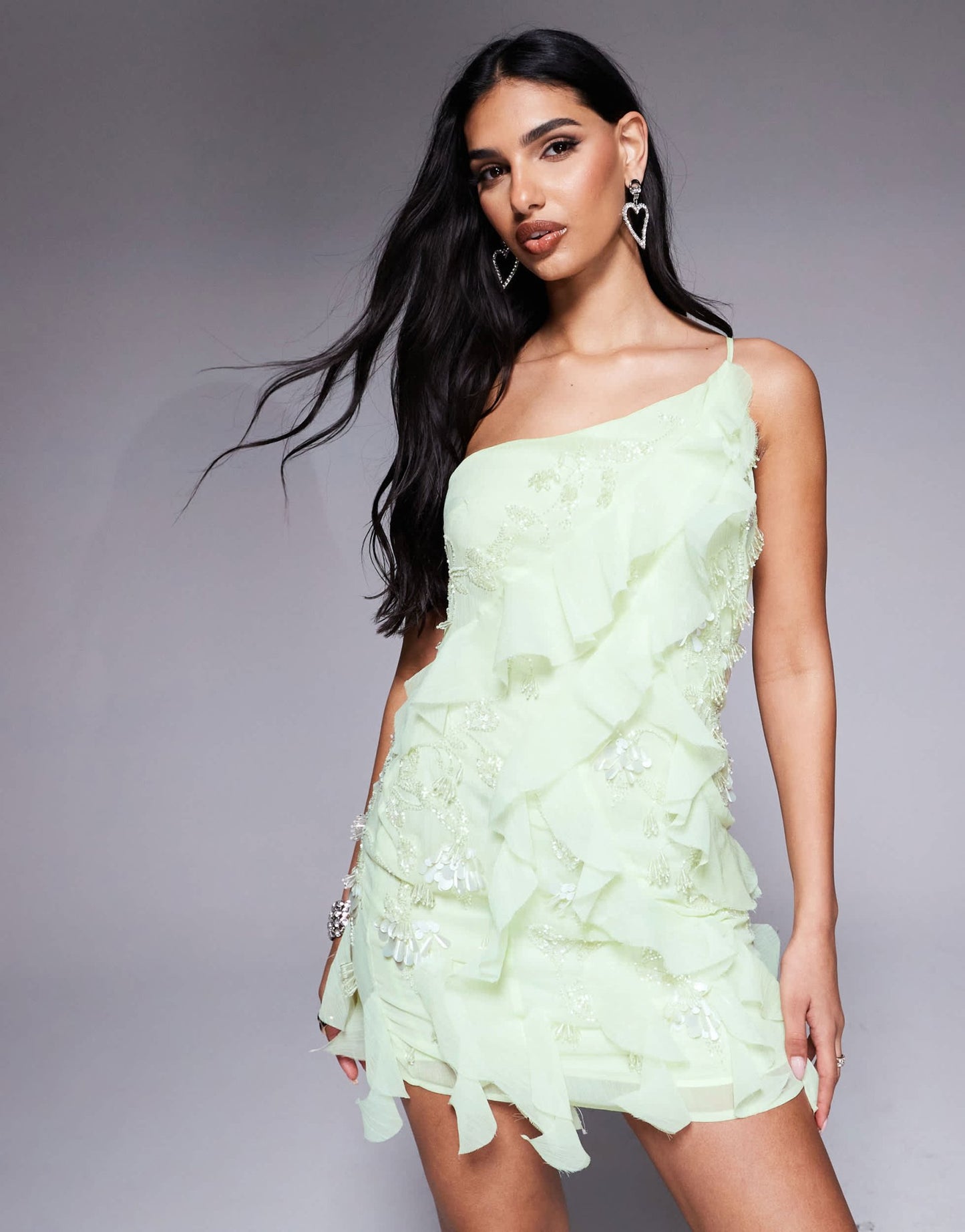 ASOS DESIGN embellished ruffle mini dress in lemon - ASOS Sample Sale