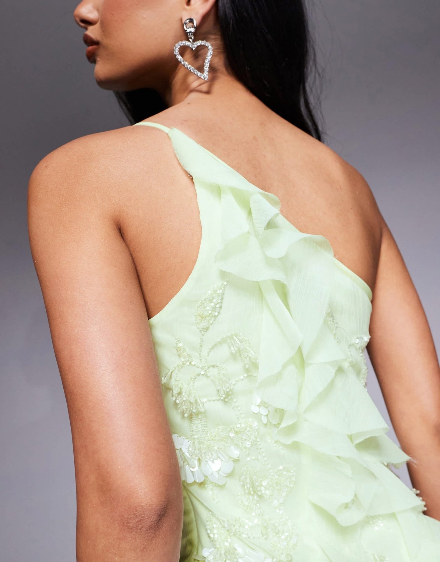 ASOS DESIGN embellished ruffle mini dress in lemon - ASOS Sample Sale