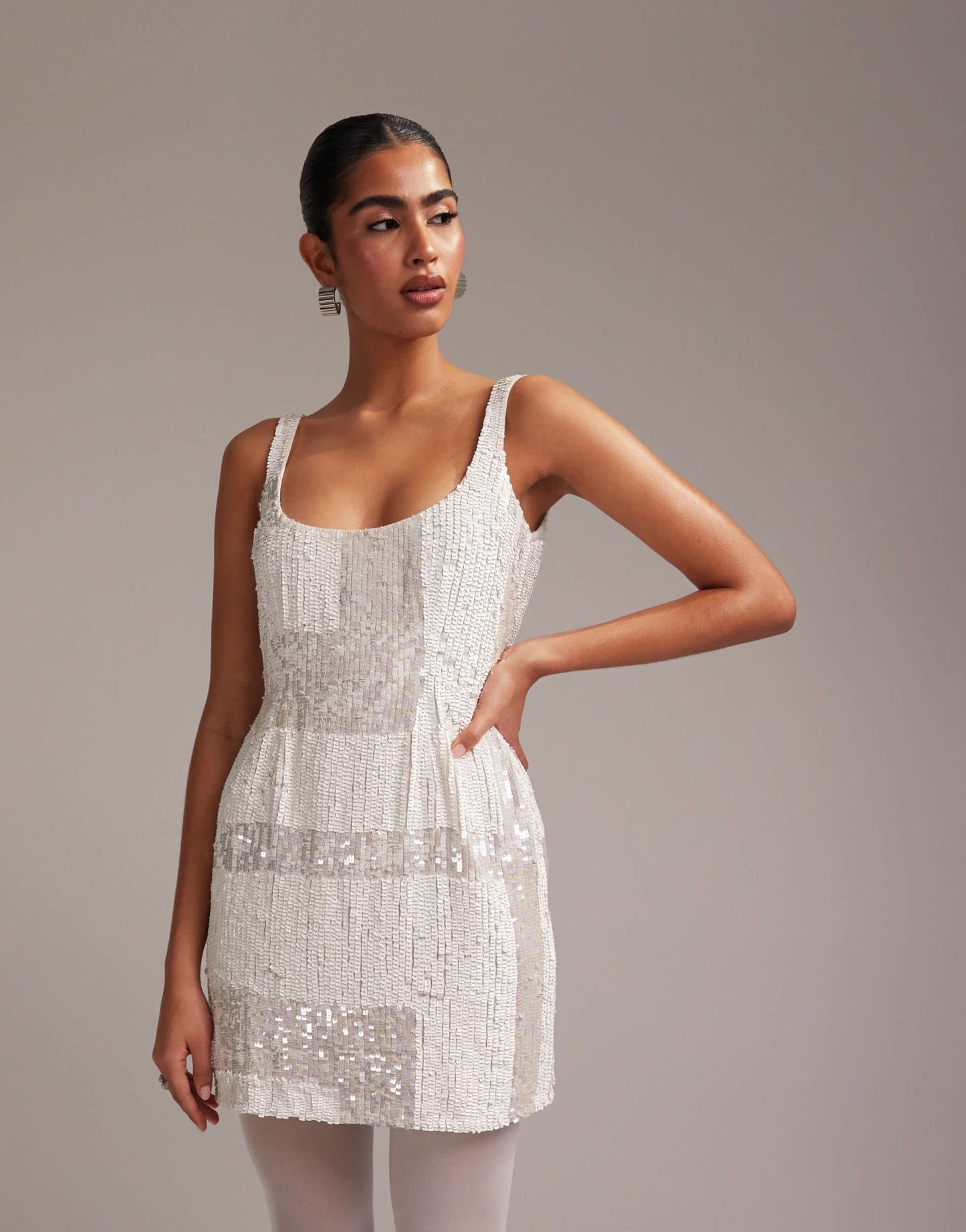 ASOS DESIGN embellished square neck mini shift dress in ivory - ASOS Sample Sale