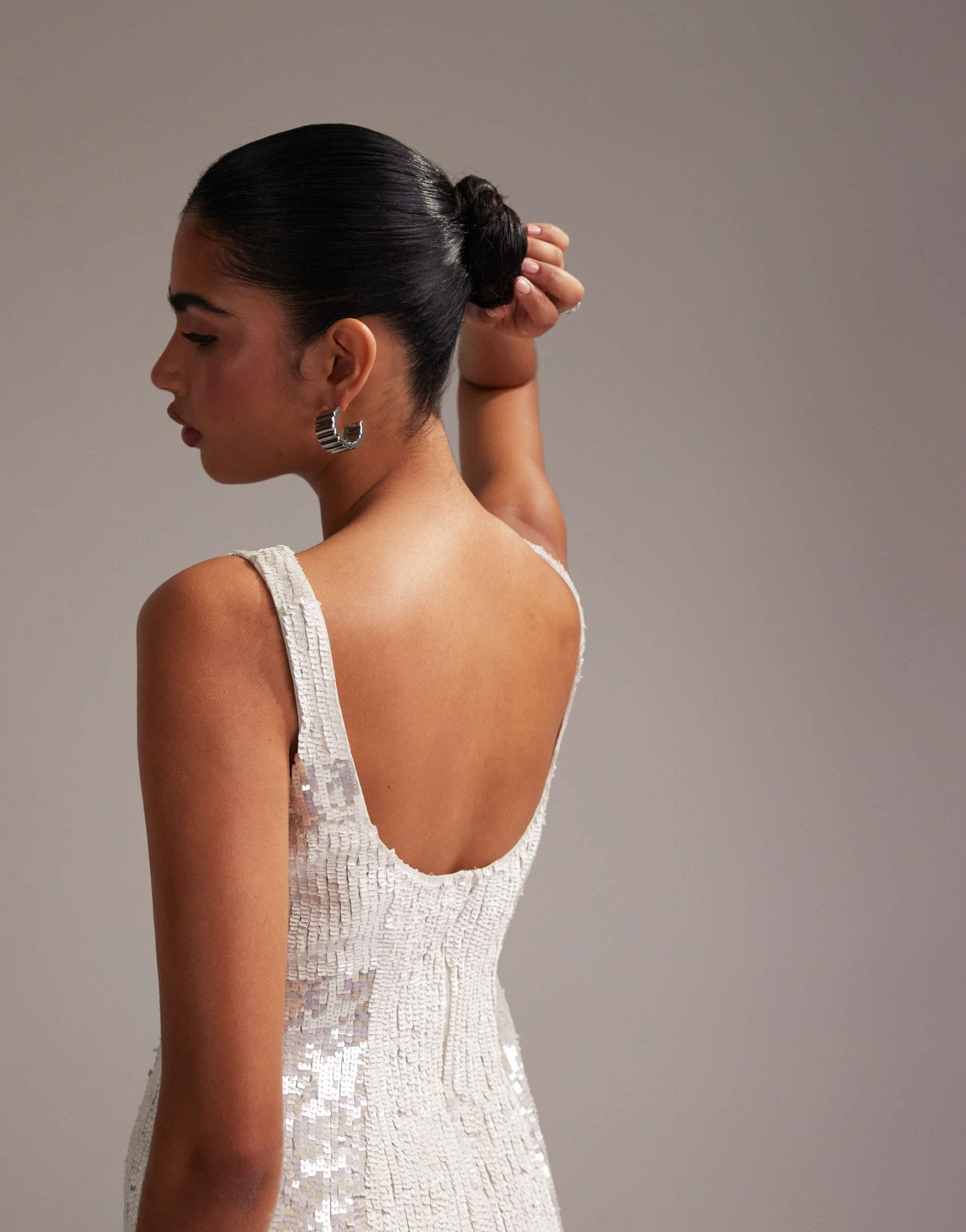 ASOS DESIGN embellished square neck mini shift dress in ivory - ASOS Sample Sale