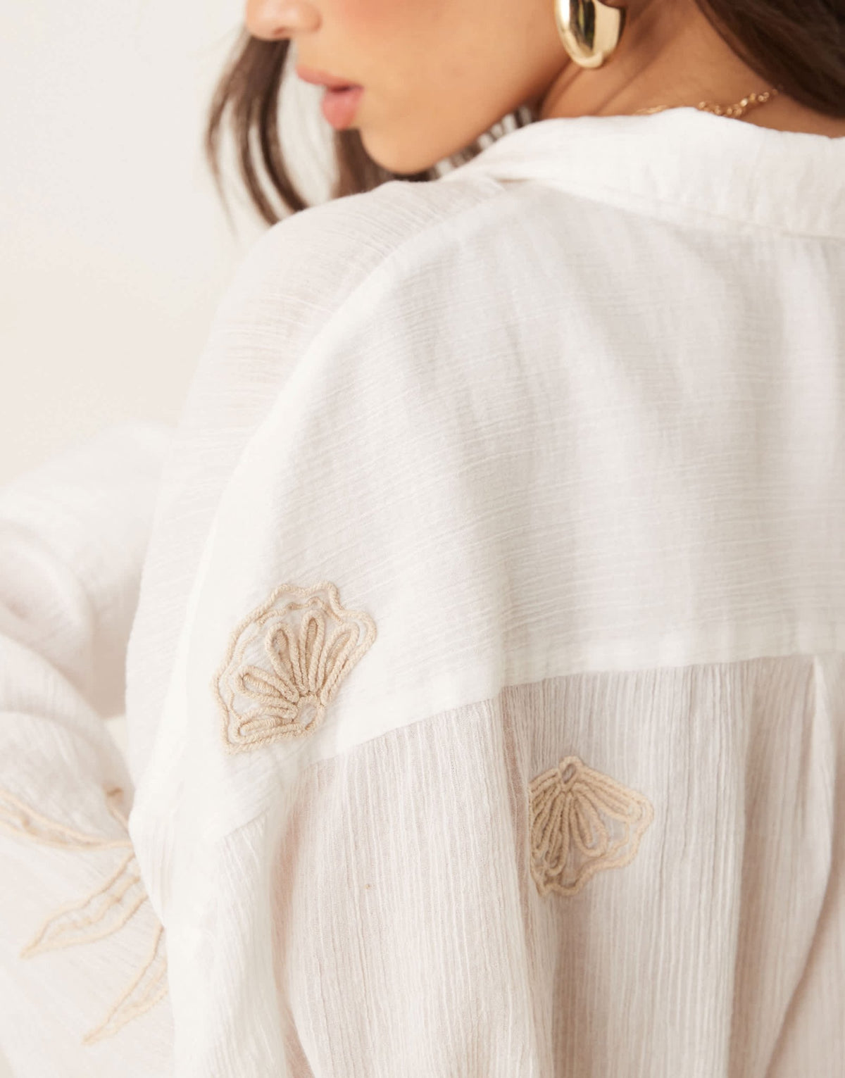 ASOS DESIGN embroidered cotton crinkle cover up beach shirt in white - ASOS Sample Sale